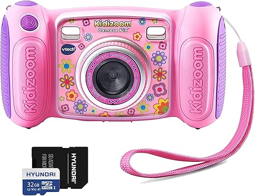 VTech KidiZoom - Cámara selfie rosa púrpura y micro SD de 32 GB, lector (paquete de regalo)