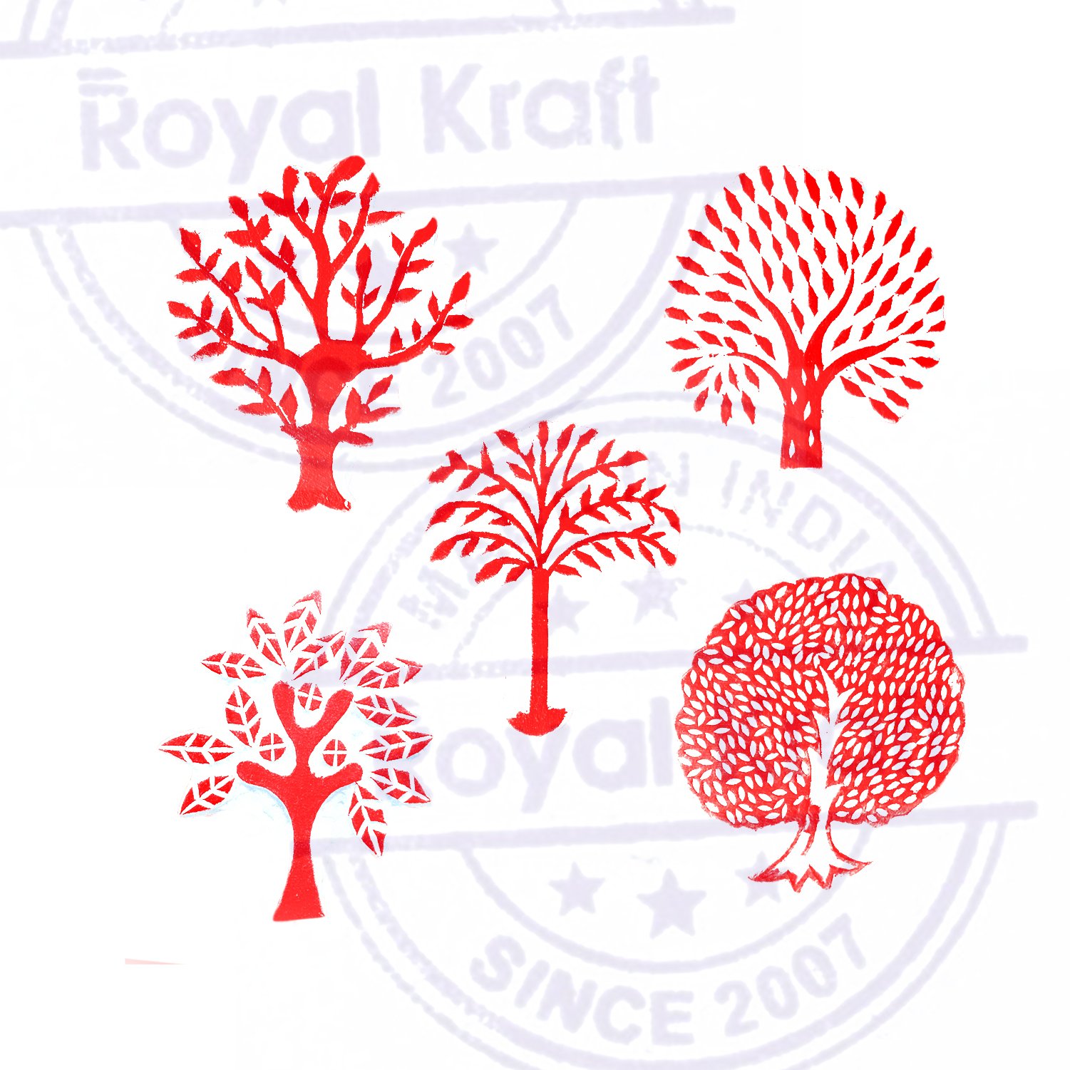 Royal Kraft Jaipuri Shapes Flower and Tree Wood Block Print Stamps (Set of 5) 1