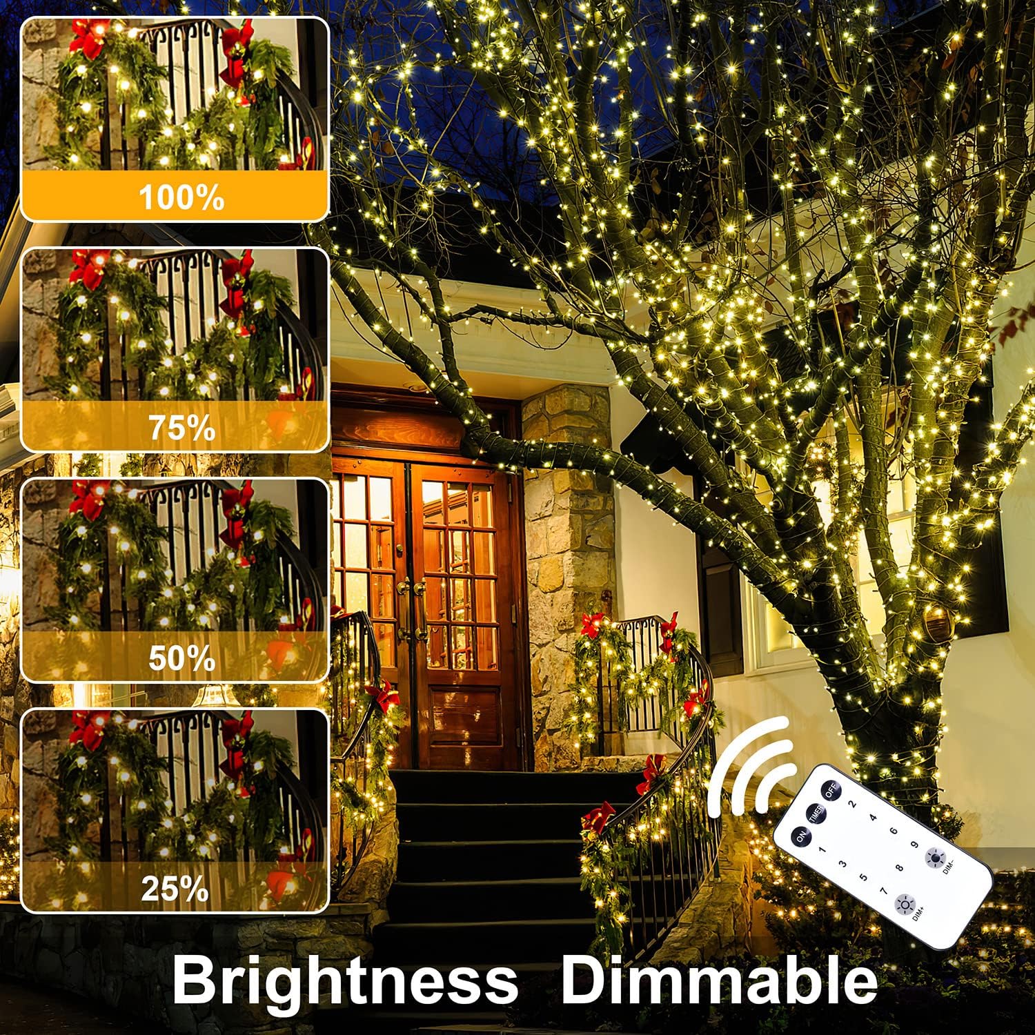 Luci natalizie per esterni, 90 m, 1000 luci LED con bobina, 8 modalità e telecomando con timer, certificazione UL, decorazioni per Natale, vacanze, feste, matrimoni, filo verde