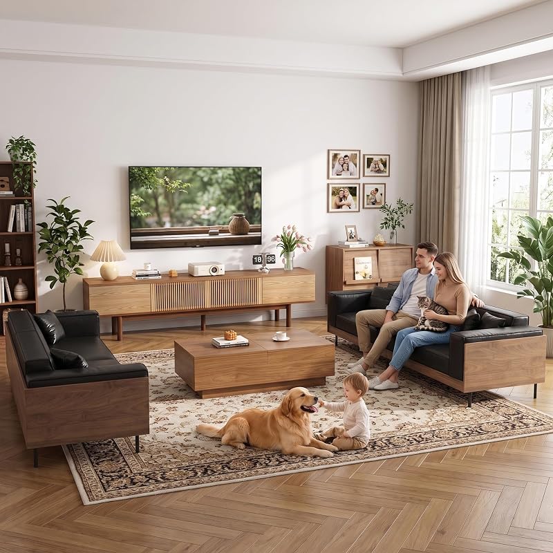 88" Fully Assembled TV Stand, Solid Wood TV Console for 75+ TVs image 3