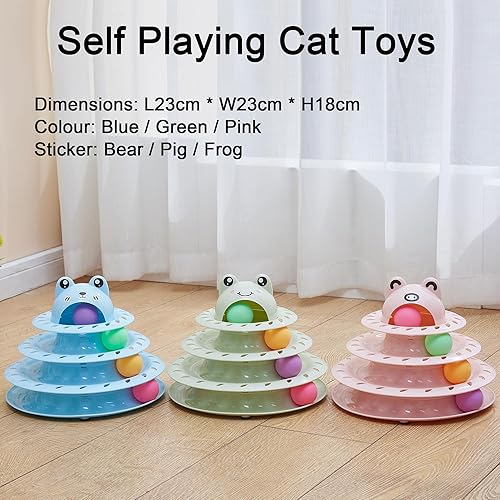 Miniatura 5 de Suhaco Juguetes interactivos para gatos de interior, juguete divertido rodillo de 4 niveles para gatos, juguetes de pelota con 4 bolas de colores,