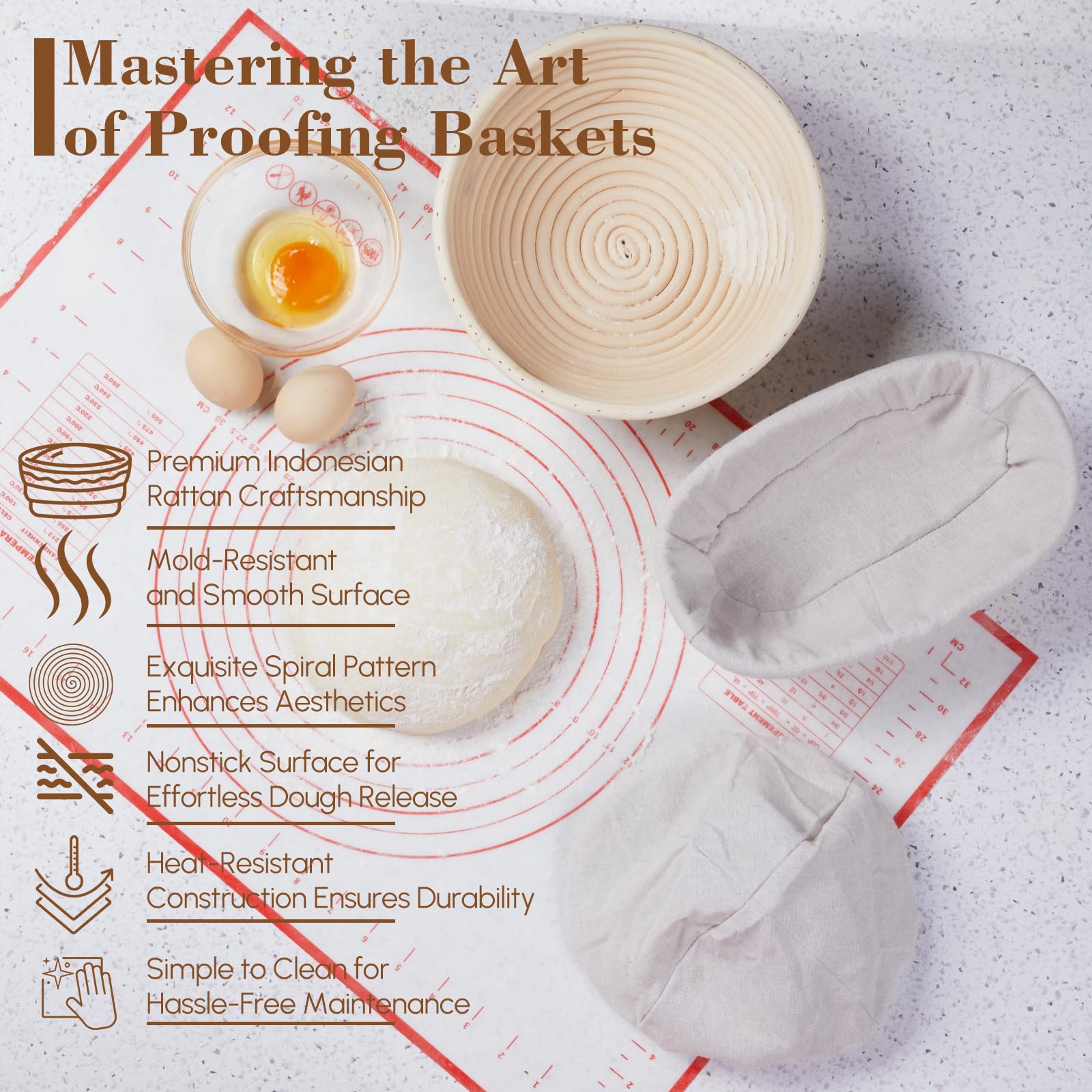 Set di 17 cestini per lievitazione del pane Banneton, rotondi da 22,9 cm e ovali da 25,4 cm, kit completo per la preparazione del pane, frusta danese, raschietto, raschietto per impasto, e lame per