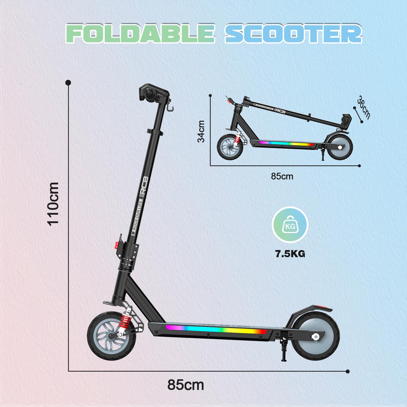 R12 MAX Patinete Eléctrico Niño 6-12 años, Scooter con Motor 150W, 3 Velocidades 6/12/18 km/h, Autonomía 15 km, Amortiguador, Altura Regulable, Luces LED y Pantalla, Plegable 7"