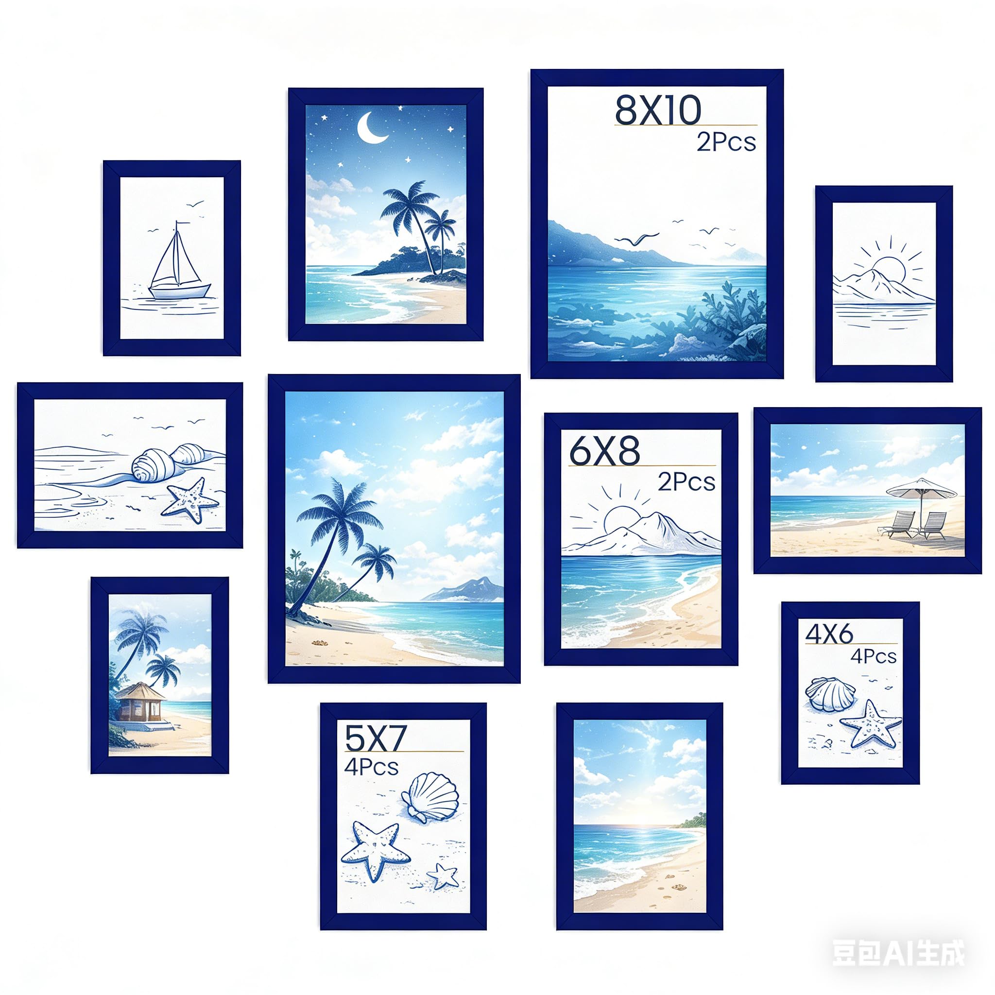 Feihorrm Navy Blue Picture Frames Set of 12, Photo Frames Multiple Pictures, Wall & Tabletop Collage Photo Frame, Multi Size Picture Frame Includes Four 4x6, Four 5x7, Two 6x8, Two 8x10