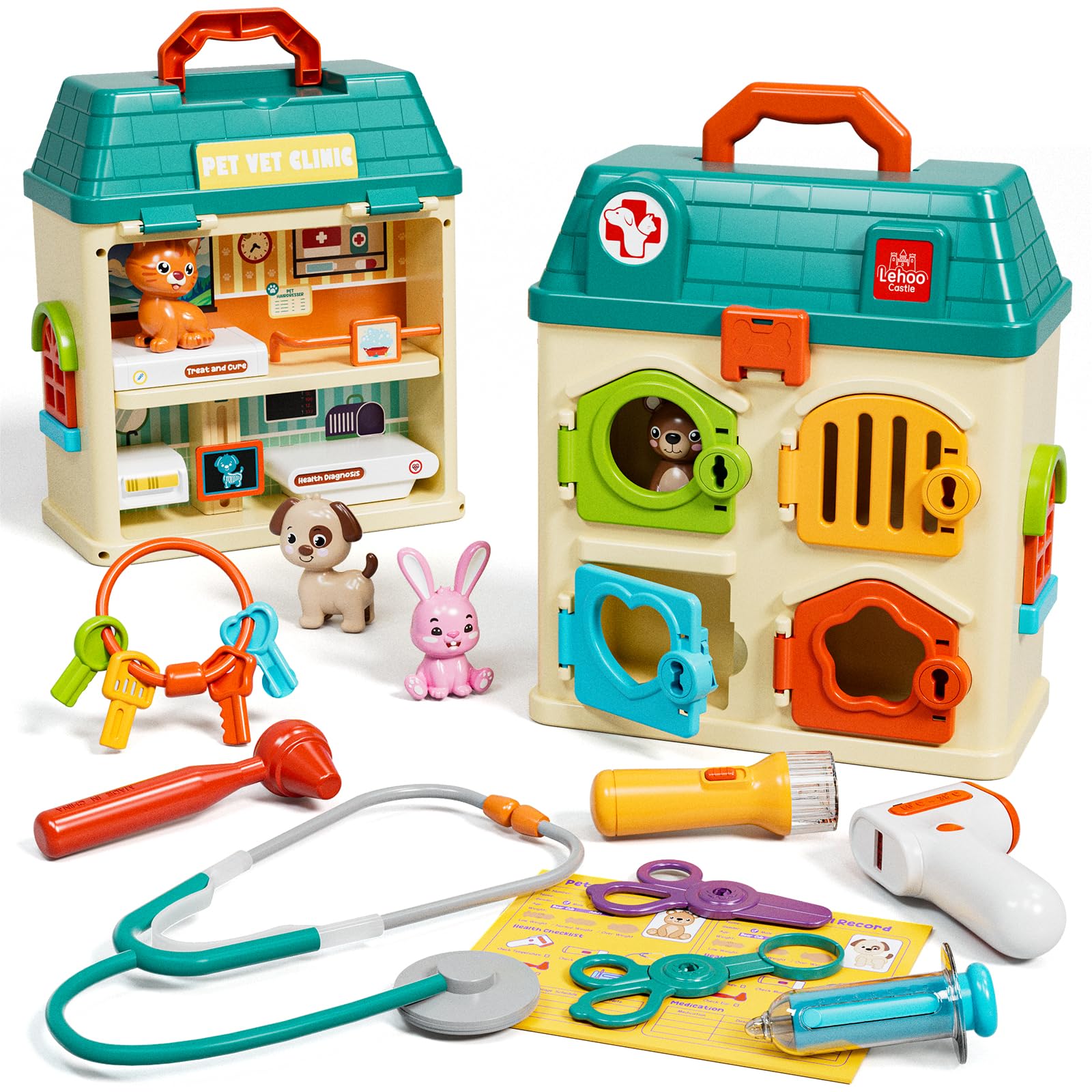 Lehoo Castle Kids Doctors Play Set, Critter Clinic Toys with Lock