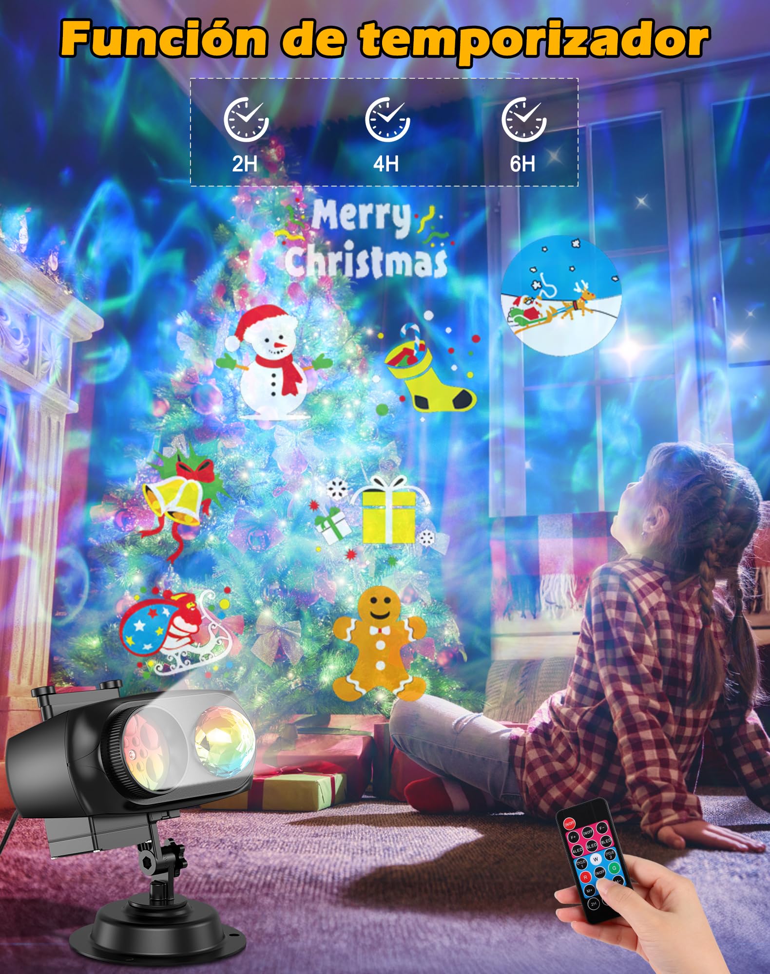 Proyector Navidad Exterior, Luces Proyector Navidad de 12 Diapositivas, Luces Halloween Decoracion, con Control Remoto, para Halloween, Regalos, Fiestas, Boda