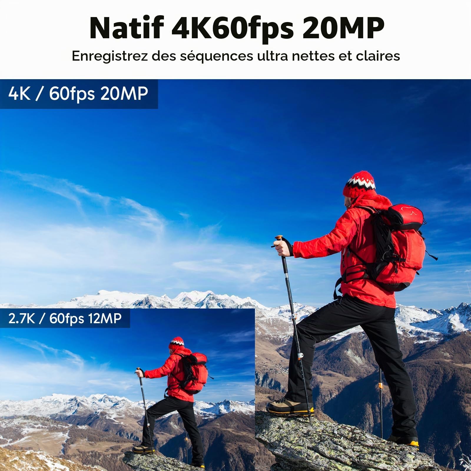 AKASO V50 Elite Caméra Sport 4K 60fps 20MP WiFi Etanche EIS 8X Zoom 2 Batteries