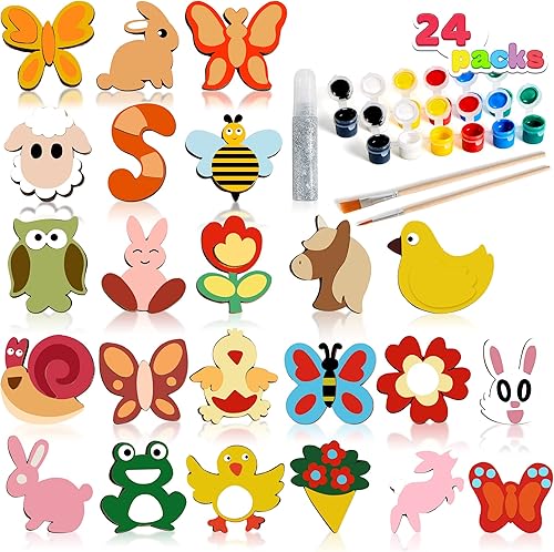 JOYIN Paint Your Own - Imán de madera 24 kits de pintura de madera para niños de 4 a 8 a 12 años artes y manualidades para niños de 8 a 12 años
