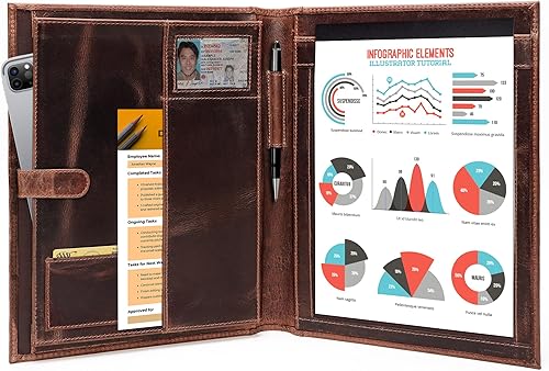Luxeoria - Organizador de cuero de grano completo hecho a mano para mujeres y hombres carpeta de cuero carpeta de cuero para carpeta y organizador