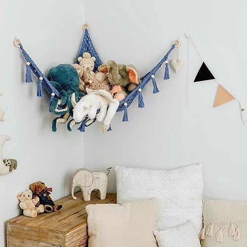 Miniatura 3 de Sasa Baby and Toddler Hamaca de juguete de macramé para animales de peluche, red de hamaca de juguete para esquina de animales de peluche,