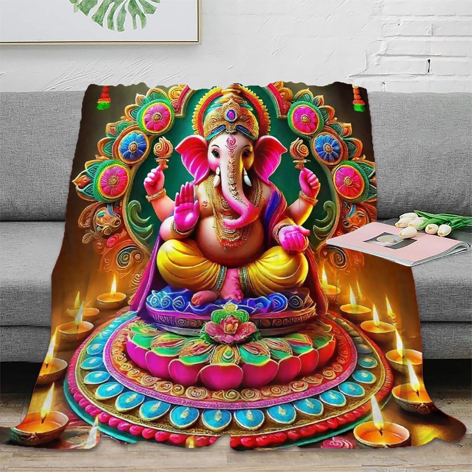 Couverture Bouddha anti-froid en microfibre épaisse pour canapé et lit