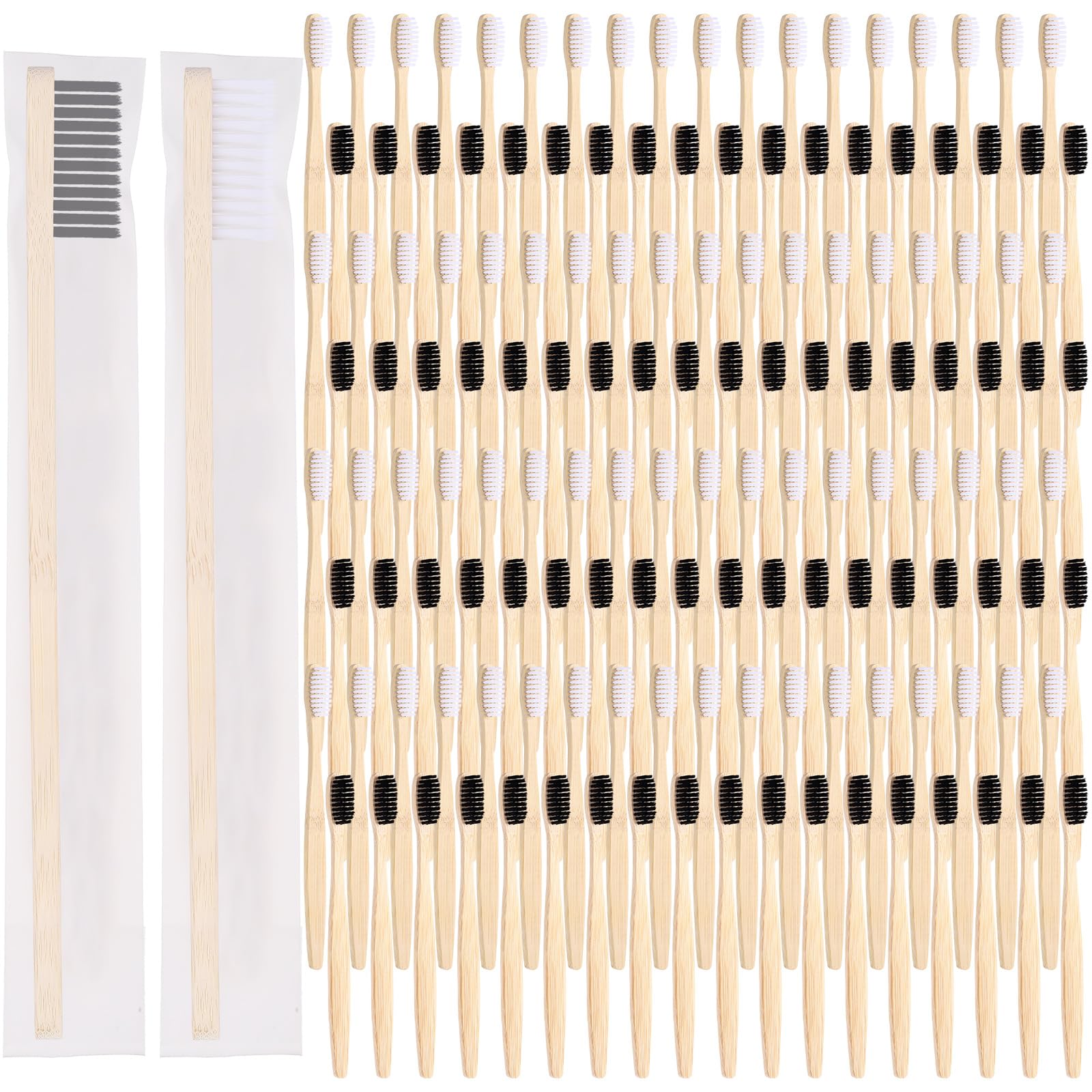 Vesici Lot de 100 brosses à dents en bambou en vrac, noir, blanc