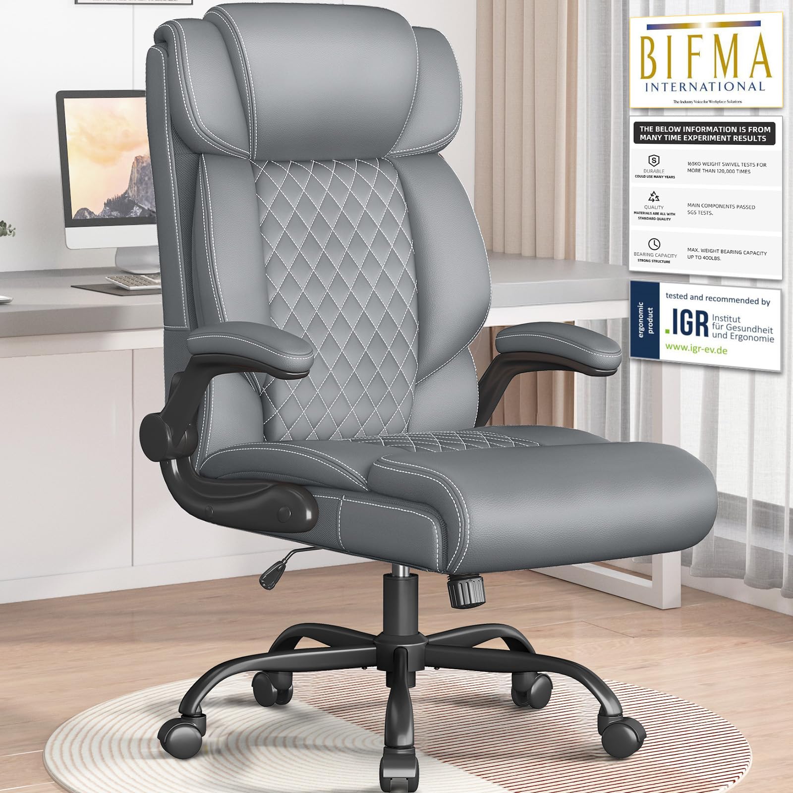 Office Chair, Executive High Back Big and Tall Office Chair,Gray
