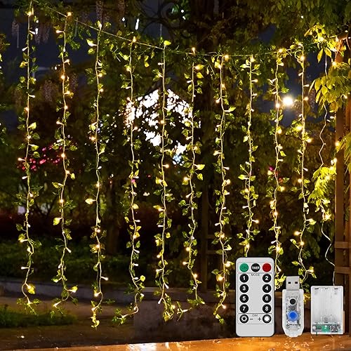 Alpha Decor Hiedra para dormitorio 12 tiras de 240 luces LED en total guirnalda colgante de ratán de plantas falsas para bodas fiestas patio pared y