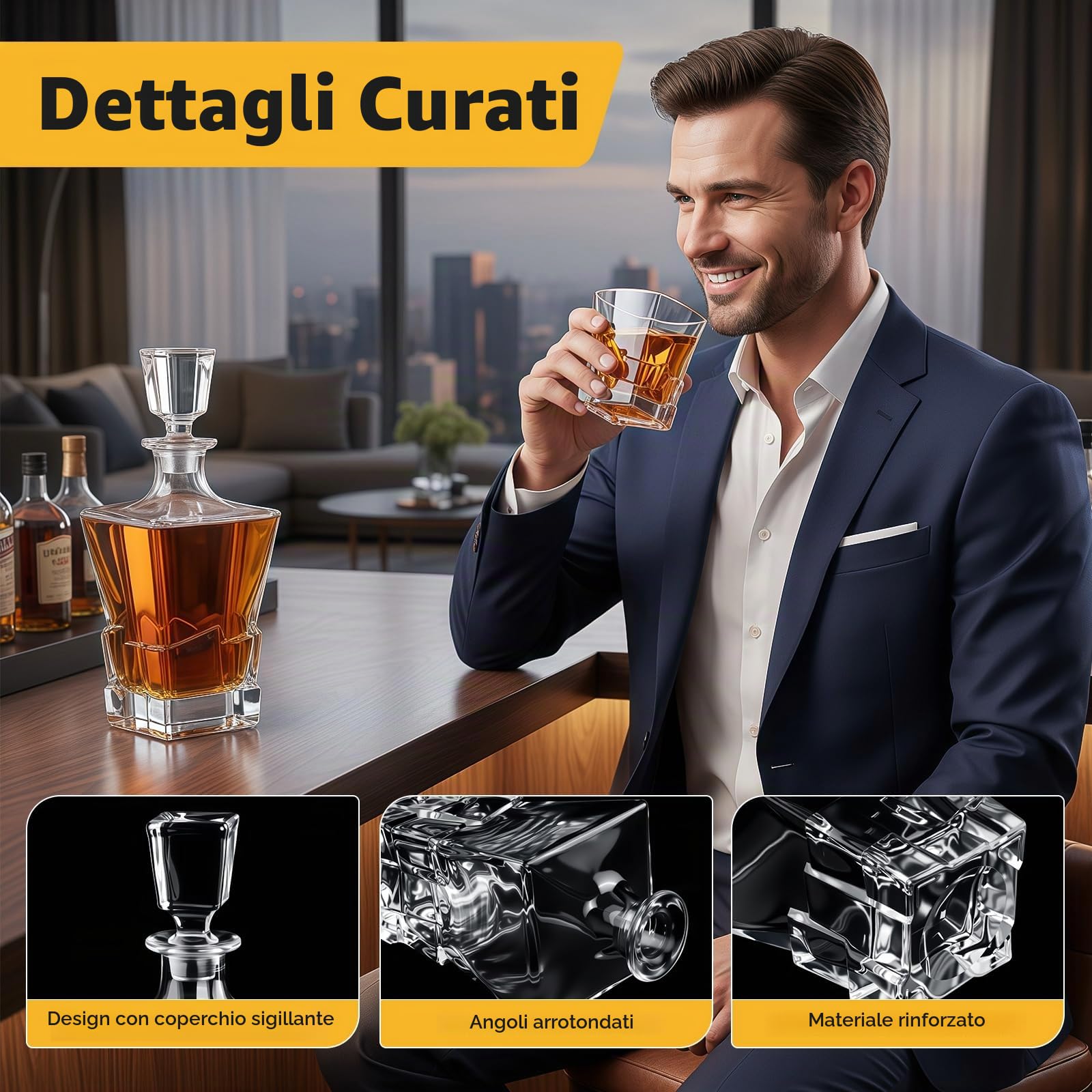 Set Whisky Regalo, 800ML Decanter per Whisky, 2 Bicchieri da Whisky, 8 Pietre di Whisky, Bicchieri e Bottiglie da Whisky per Bourbon Scotch Cognac Martini, Scatola Regalo