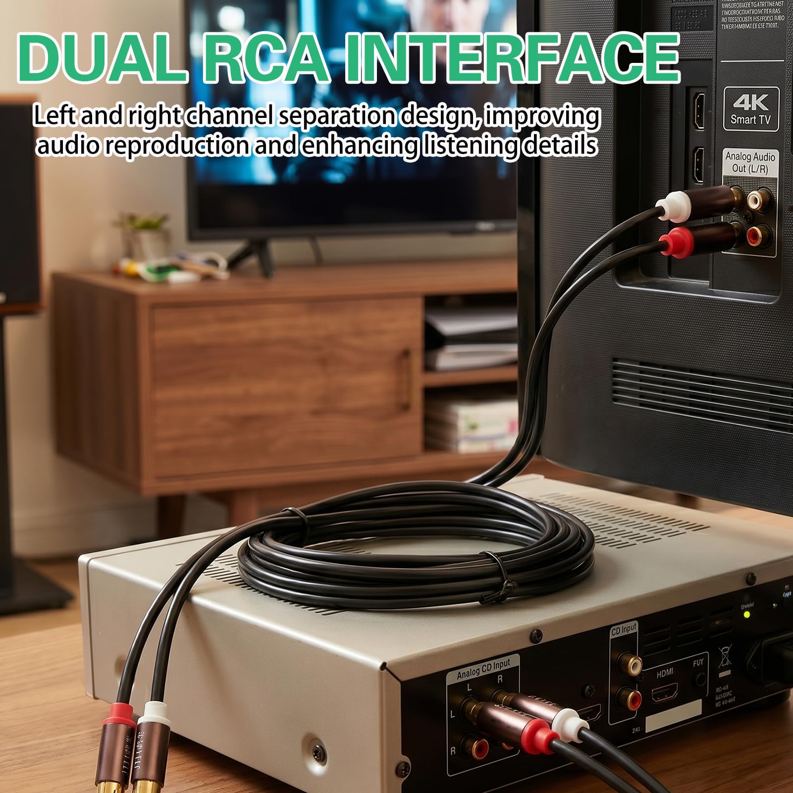 Cinch Kabel 1,5m, Stereo Audio Kabel, Cinch RCA Audio Kabel 2x Stecker auf 2x Stecker Stereo Audiokabel für HiFi Anlage Receiver Verstärker TV Heimkino DVD Blu-ray Player Lautsprecher Verbindung