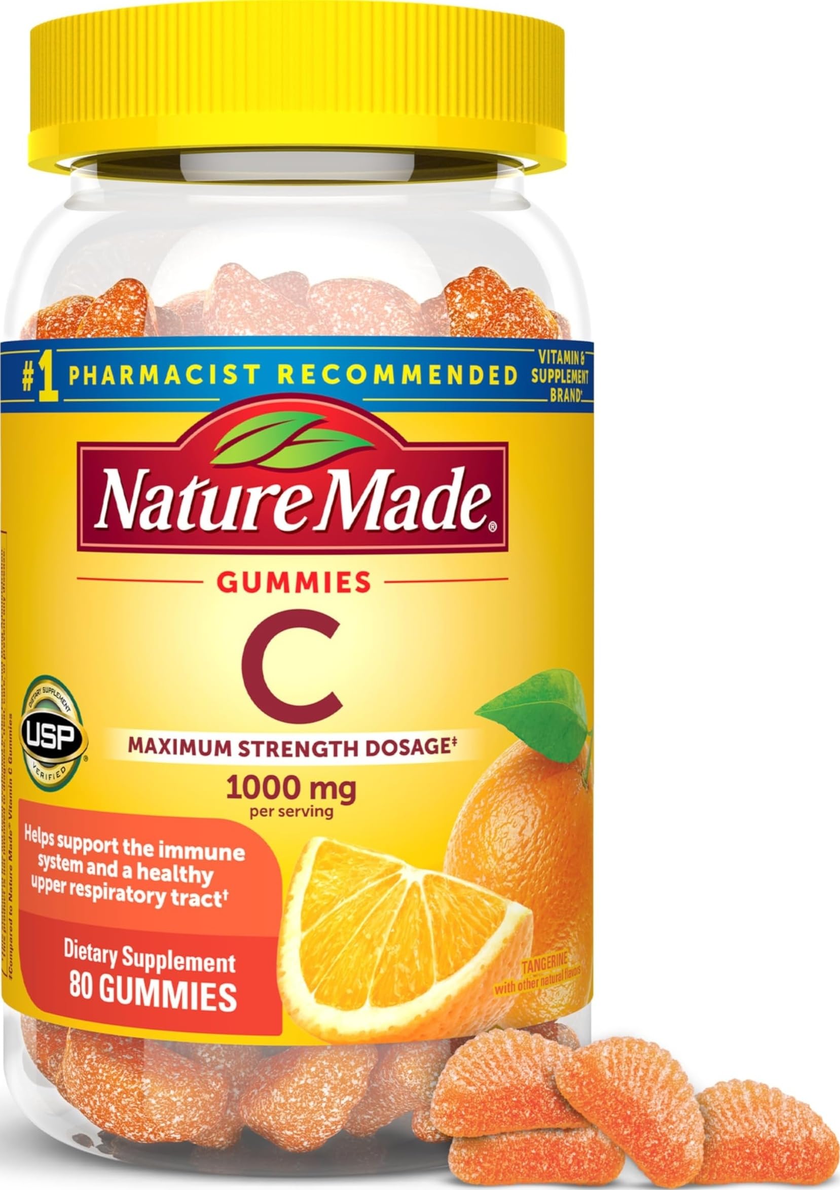 Nature Made Vitamin C Gummies, Maximum Strength Dosage, 80 Count | Vitamin C 1000mg per Serving, Adult Vitamin C Immune Suppo