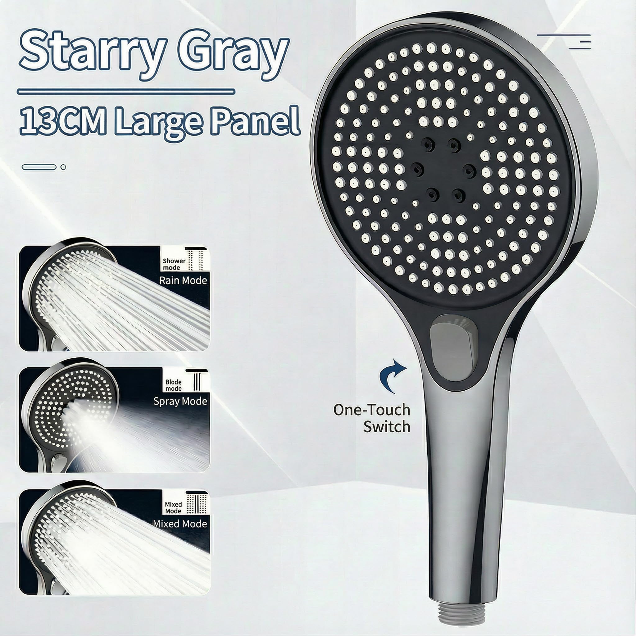 Soffione Doccia Alta Pressione Grigio Opaco, Doccino per Doccia Anticalcare con 3 Modalità di Getto, Doccetta per Doccia Risparmio Idrico, Design Moderno, Attacco Universale G1/2, Shower Head