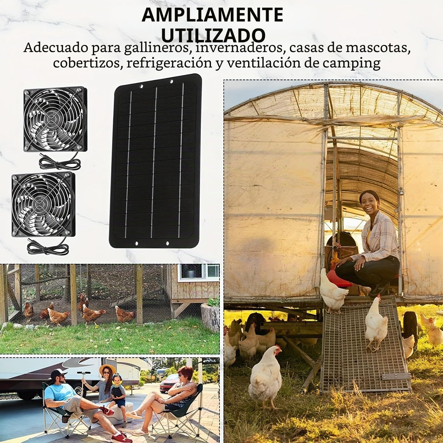Kit de Ventilador Solar 10W, Ventilación Dual Impermeable, Carga Automática para Gallineros, Invernaderos y Cobertizos