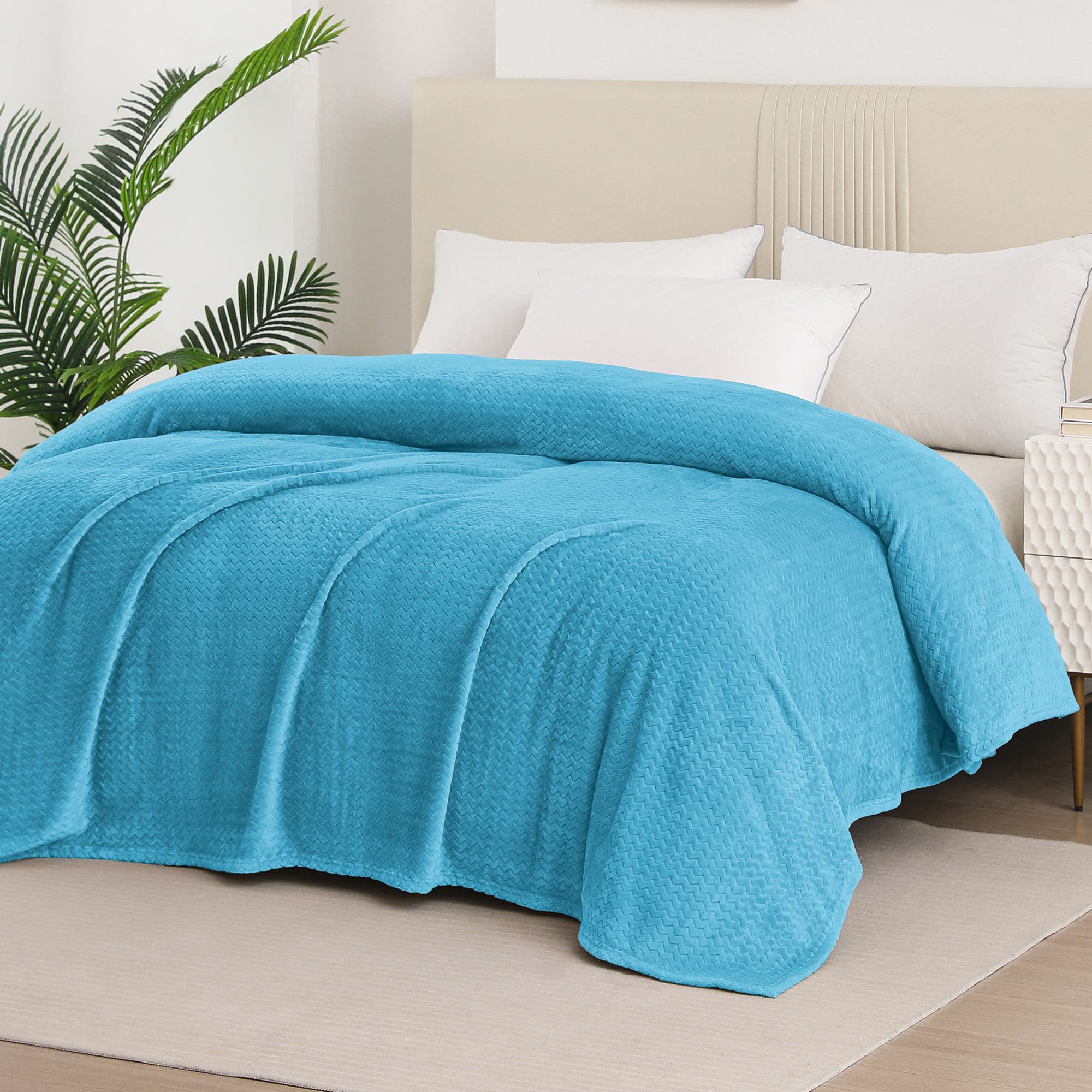 Whale Flotilla Breathable Fleece Queen Size Blanket for Bed(90x90 Inch), Super Soft Fuzzy Blankets for All Season, Lightweight and Fluffy, Stone Blue(