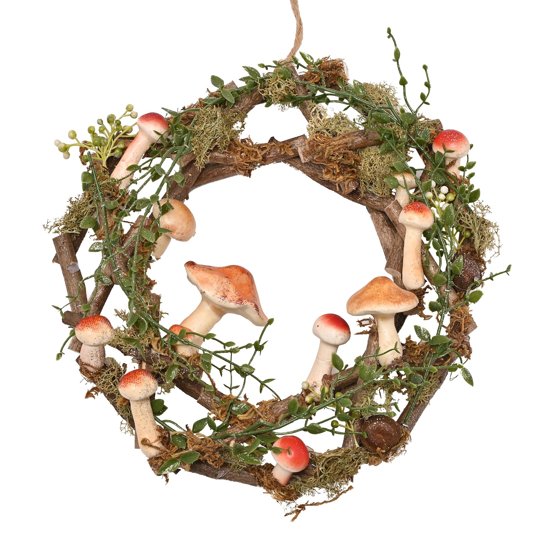 Widdop Mushroom Christmas Wreath – 35cm Woodland Style Wreath with Faux Mushrooms, Moss & Twigs – Rustic Winter Door or Wall Decoration