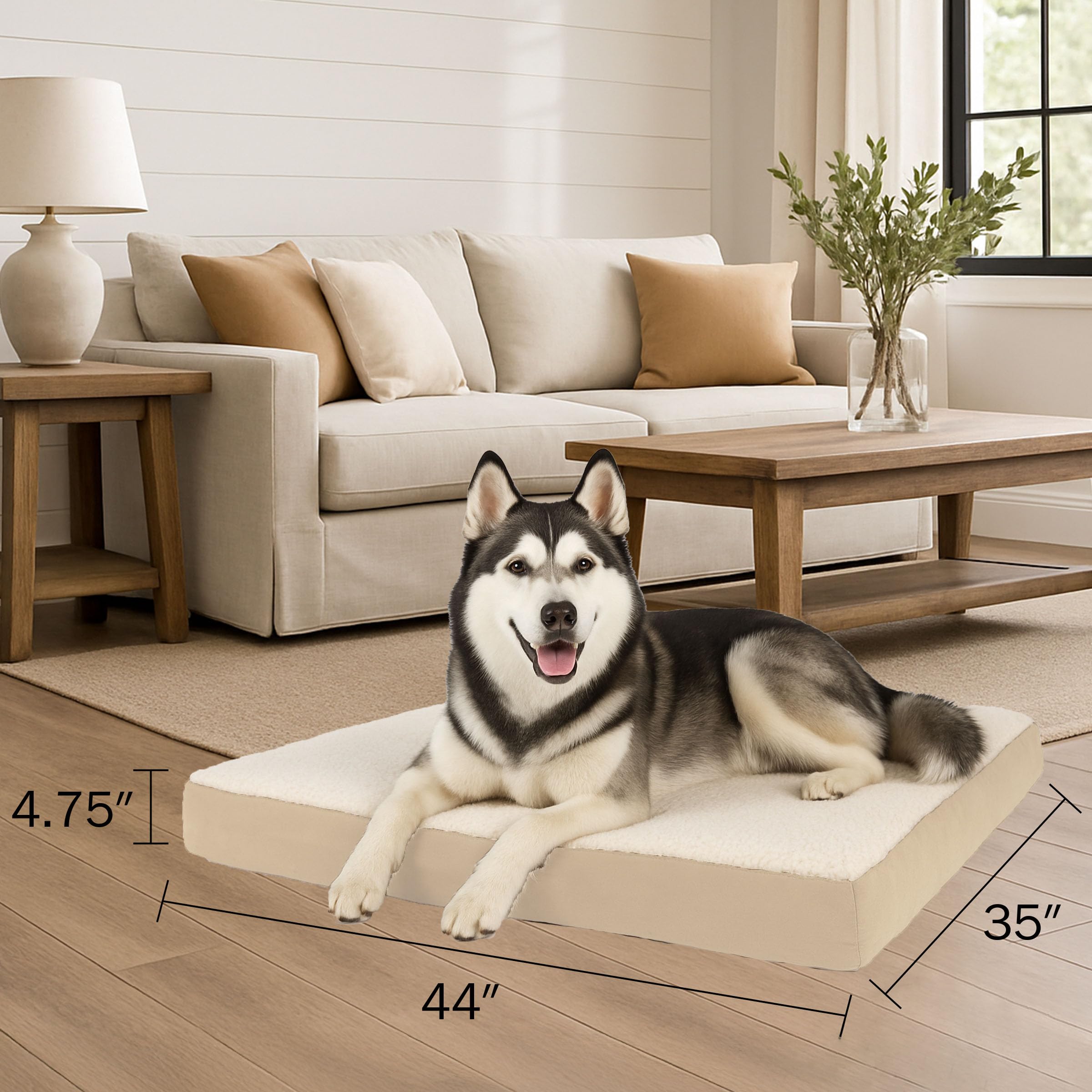 Petmaker Lit orthopédique pour chien – Tapis de cage en mousse à mémoire de forme à 2 couches avec housse Sherpa lavable en machine – Lit pour animaux de compagnie de grande taille pesant jusqu'à 45,4