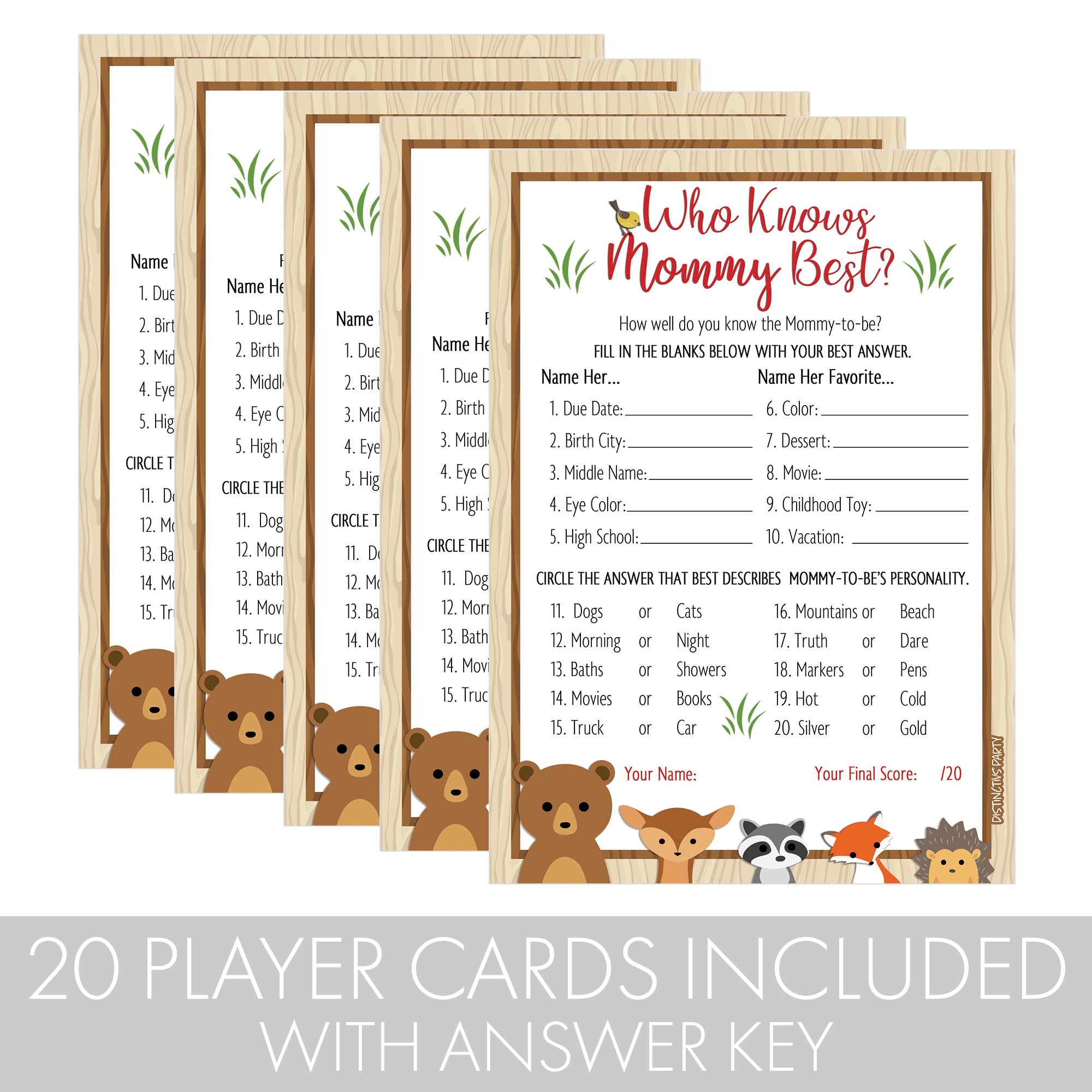 Amazon.com: Who Knows Mommy Best - Woodland Baby Shower Game - 20 Cards :  Home & Kitchen
