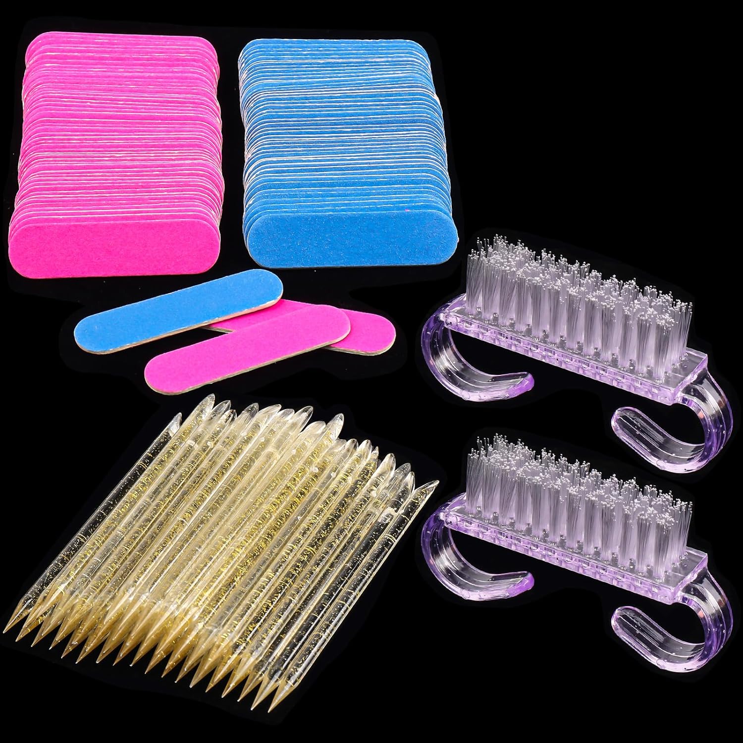 152pcs Nail Care Kit,100pcs Nail Files,50pcs Nail Care Sticks, Cuticle Manicure and Pedicure Stick,2pcs Handle Grip Nail Brush Manicure and Pedicure Tools Kit(Gold+Purple )