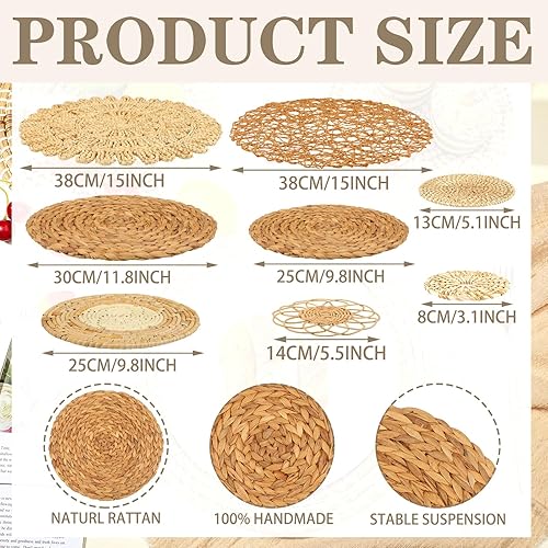 Vista 22 de Glenmal Juego de 13 cestas de pared bohemias tejidas de ratán hechas a mano, de mimbre de bambú, para colgar en la pared, para dormitorio, sala