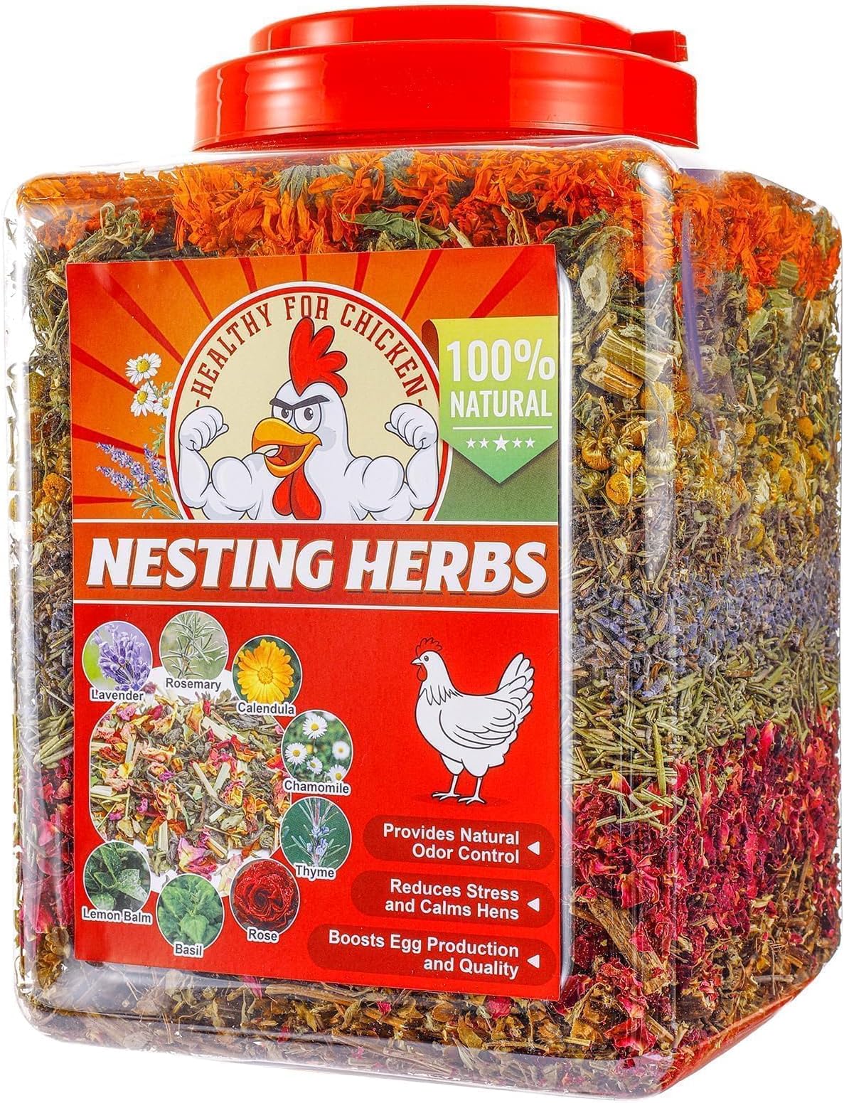 24.7oz Chicken Nesting Herbs, Nesting Herbs for Chicken Coop, Nesting Box Herbs Premixed 8 Dried Herb for Respiratory Support Stress Relief Golden Yolks