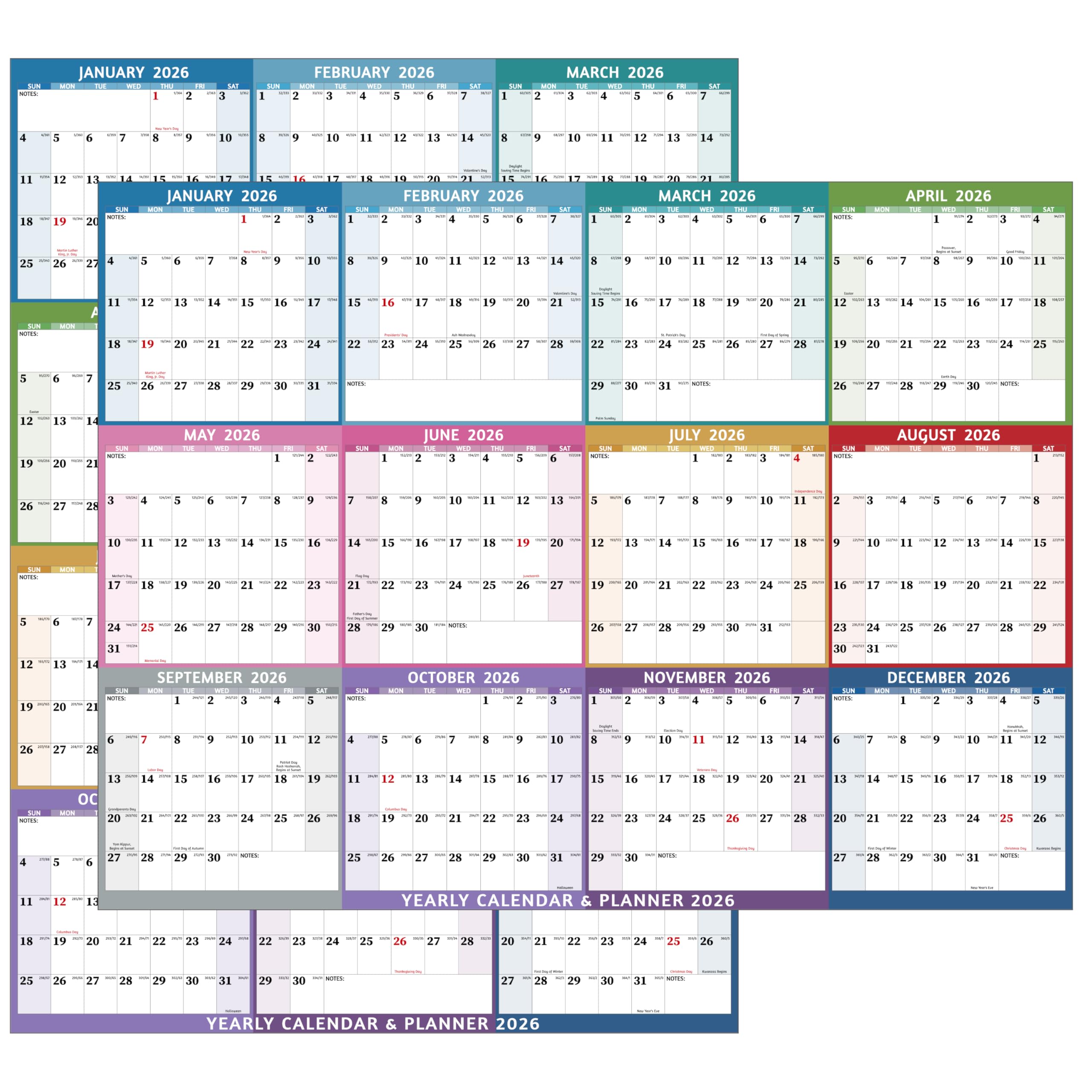 2026 Dry Erase Calendar – Large Yearly Wall calendar 2026, 45.1'' x 33.7'', 2-Side Reversible Calendar 2026, Vertical/Horizontal, Jan 2026 – Dec 2026, 2026 Wall Calendar with Notes, Stickers