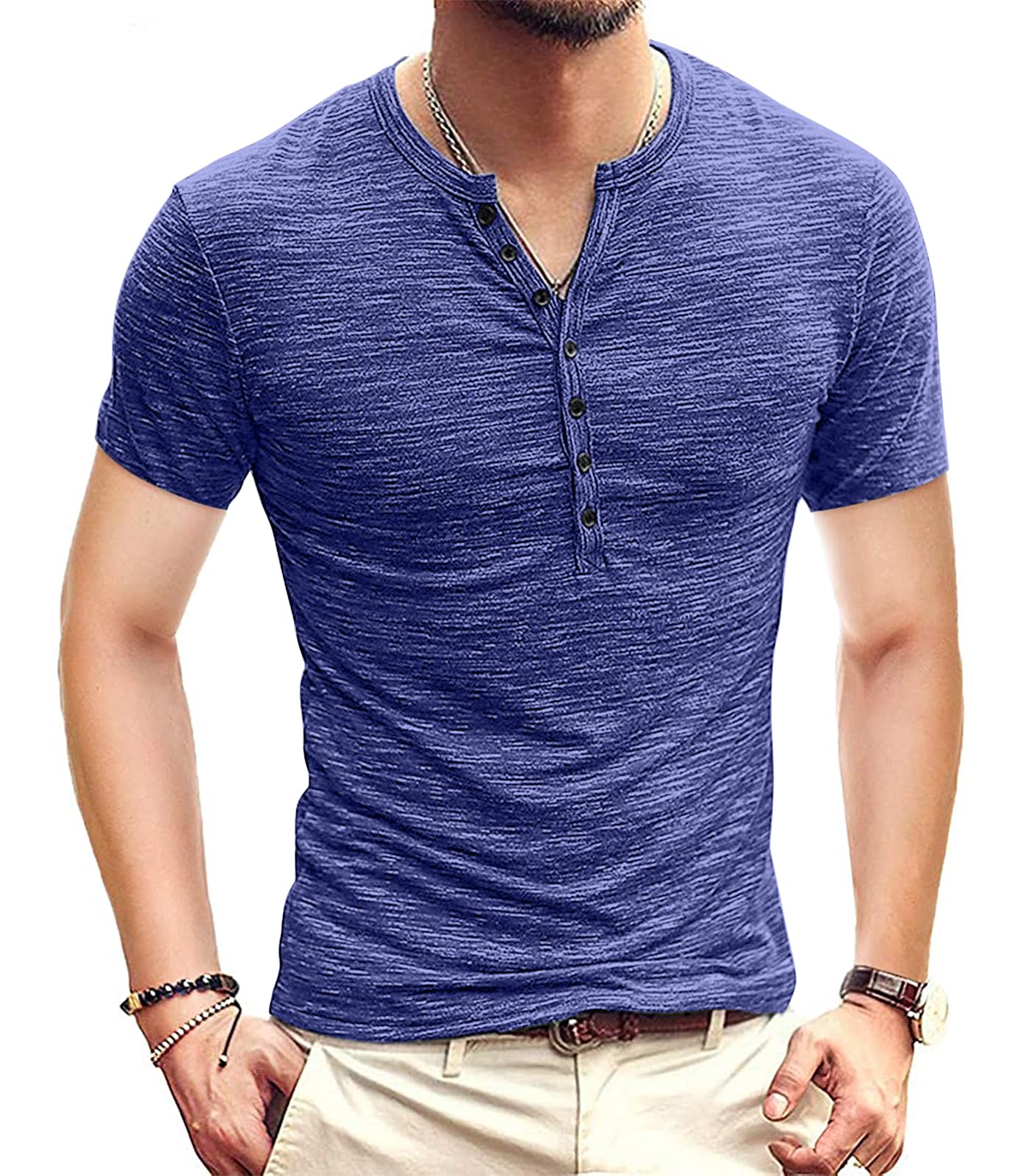 KUYIGO Men Henley Shirts Casual Stylish Basic Short Long Sleeve Fashion Lightweight T-Shirt