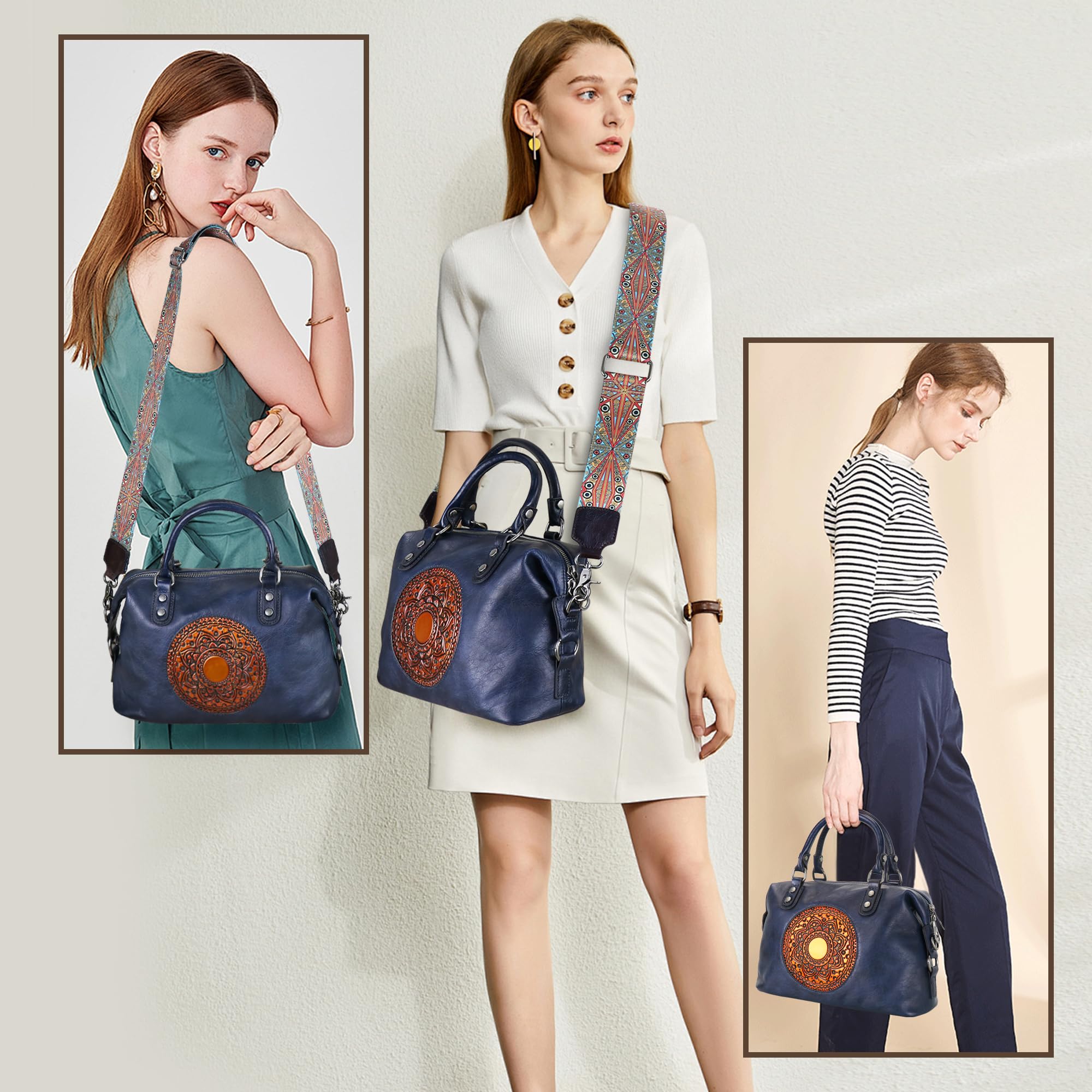 LETEULO Damen Handtasche Echtleder Vintage Umhängetasche Schultertasche Henkeltasche