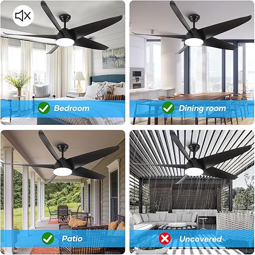 Miniatura 8 de Black Outdoor Ceiling Fans with Remote and Light, 60 Inch Large Modern Ceiling Fans for Bedroom Living Room, Quiet Reversible DC Motor Ceiling Fans