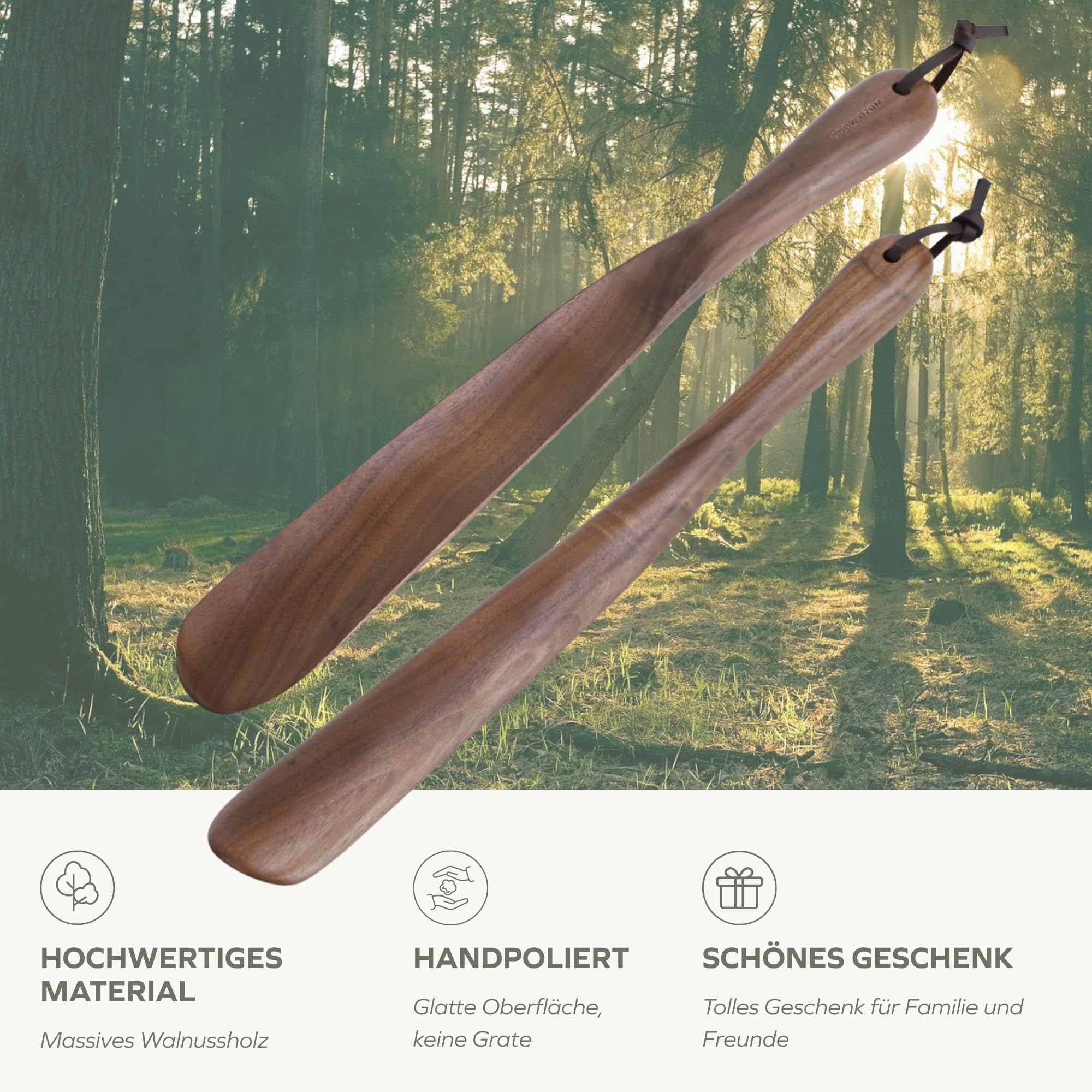 muso wood Schuhlöffel holz Schuhanzieher lang 38cm mit hängendem Loch, Walnussholz stabiler Schuhlöffel für Mann, Frauen, Kinder und Senioren