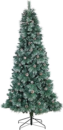 Amazon Com 8ft Frosted Tip British Columbia Mountain Pine Artificial Christmas Tree With 500 Clear Lights Pine Cones And 1112 Bendable Branches Home Kitchen
