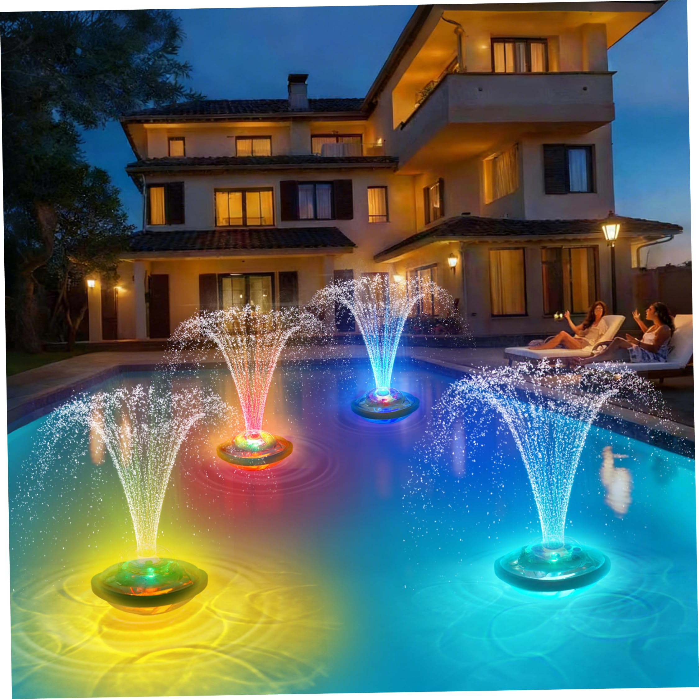 Fontana per piscina ad energia solare, Fontana per piscina telecomandata senza fili con luci a LED RGB, Batteria ricaricabile da 3600 mAh, Solare, Per