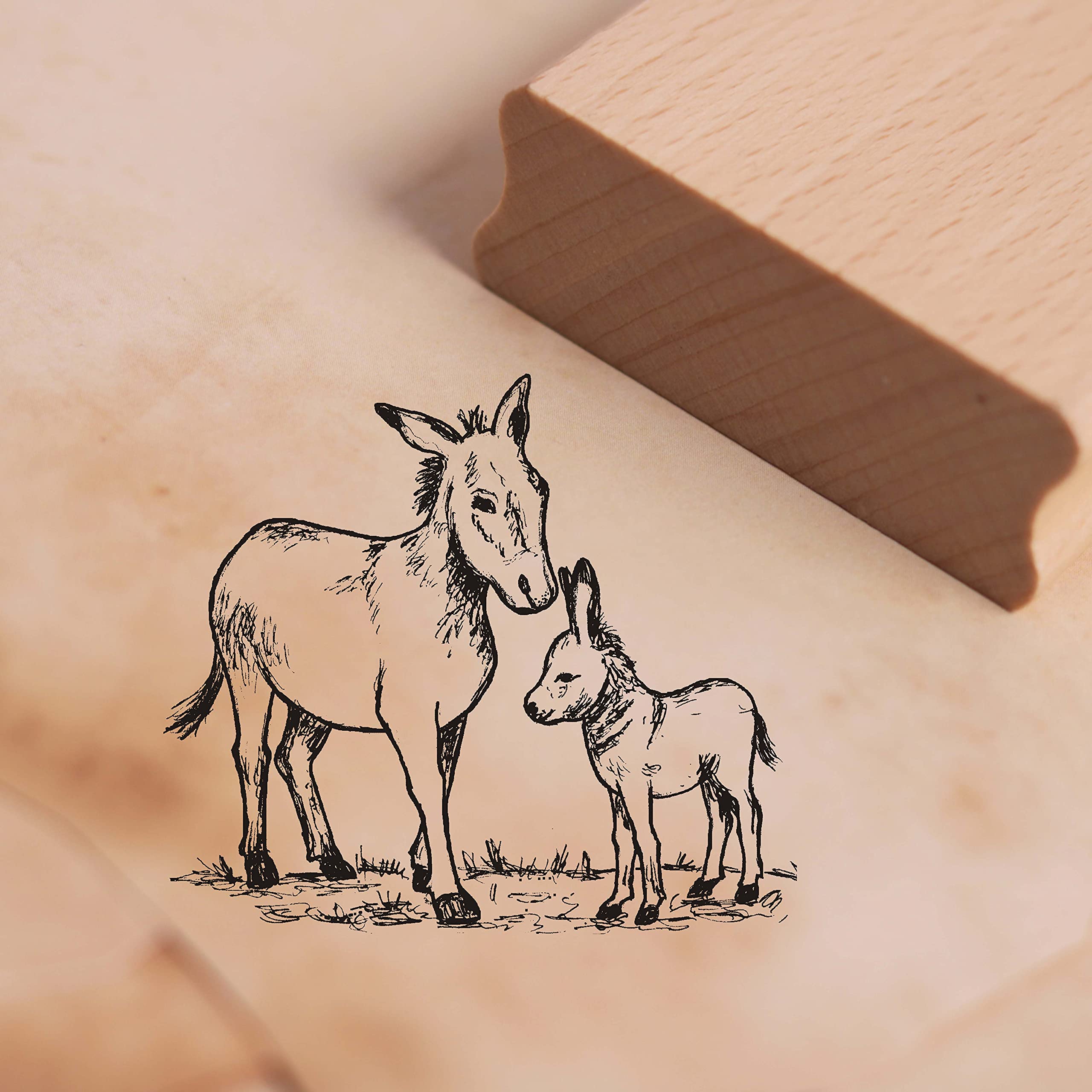 Deko-Lando Natural Small Donkey Family Stamp Approx. 38 X 34 Mm