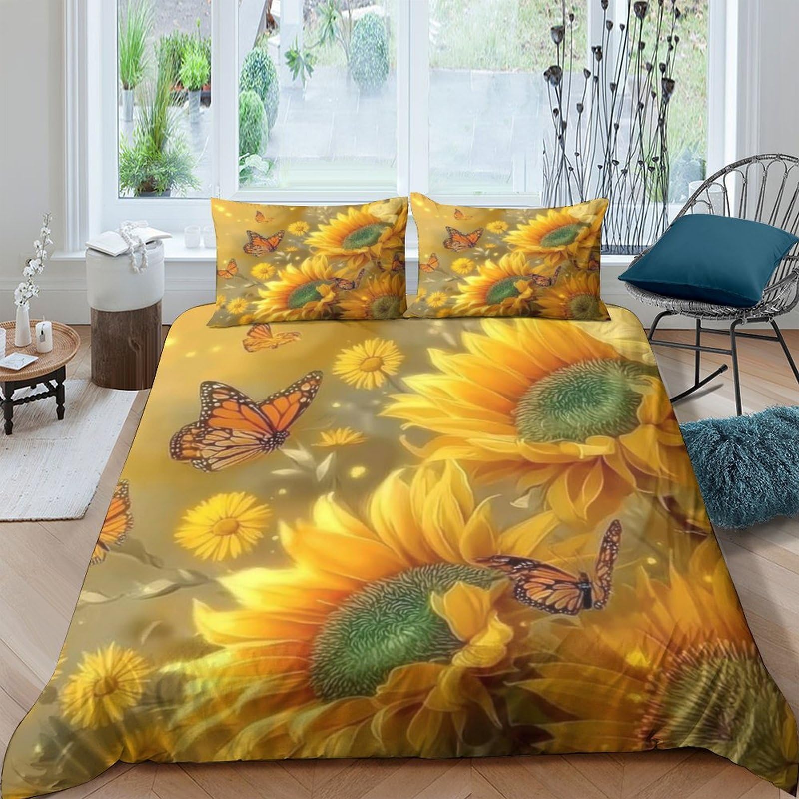 Ctjqhvkz Style-6 3D Printed Sunflower Butterfly Fitted Sheet Microfiber Soft Breathable Bed Cover For Bedroom Guest Room Decor Single（135X200cm）