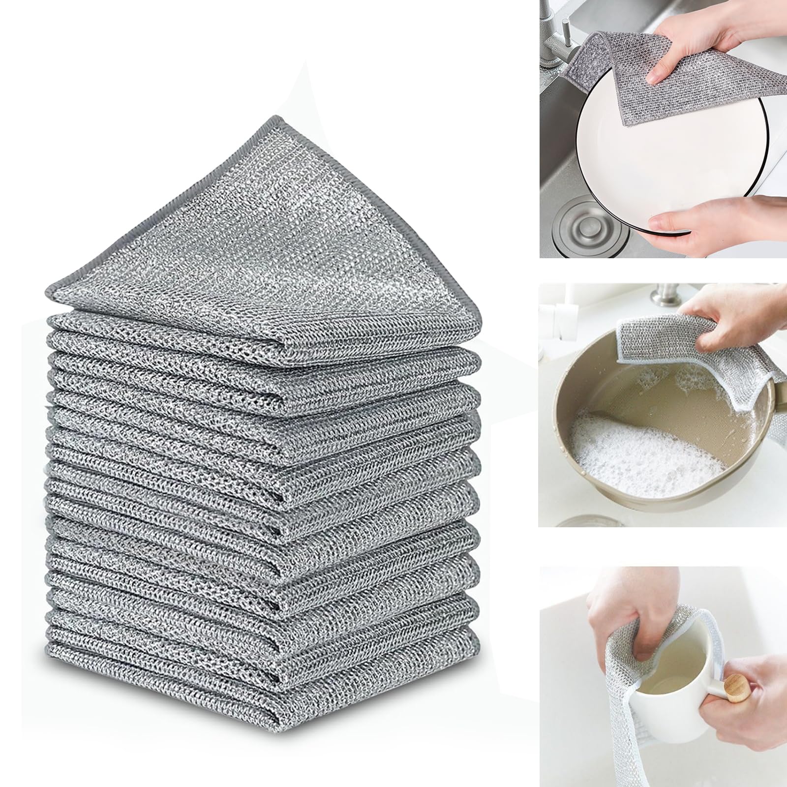 (10 Piezas) Estropajo Aluminio – Trapos Limpieza para Suciedad difícil, paños de Limpieza Reutilizables (Doble Capa), estropajos Cocina, paños de Alambre Multiusos.