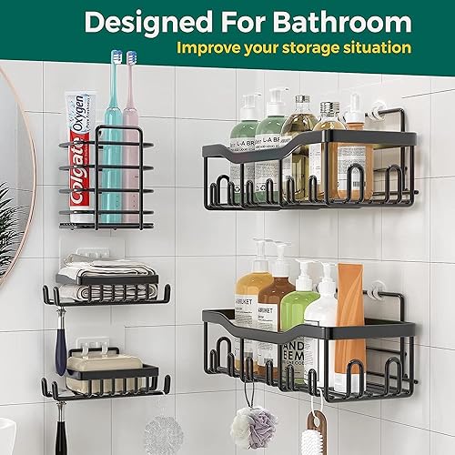 Miniatura 3 de Organizador de ducha adhesivo para organización de almacenamiento de baño, paquete de 5 estantes de ducha sin taladrar, acero inoxidable para