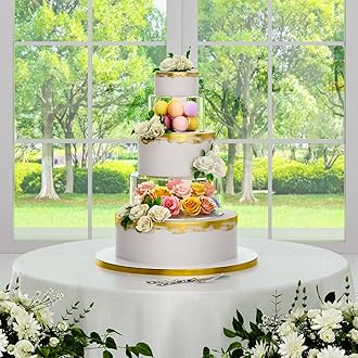 NPPLUS 2PCS Acrylic Fillable Cake Stand Cake Riser Cake Tier, Round Cylinder Display Riser Display Box, Decorative Centerpiece for Wedding Birthday Party (12" Dx4 H inch, 8" Dx4 H inch)