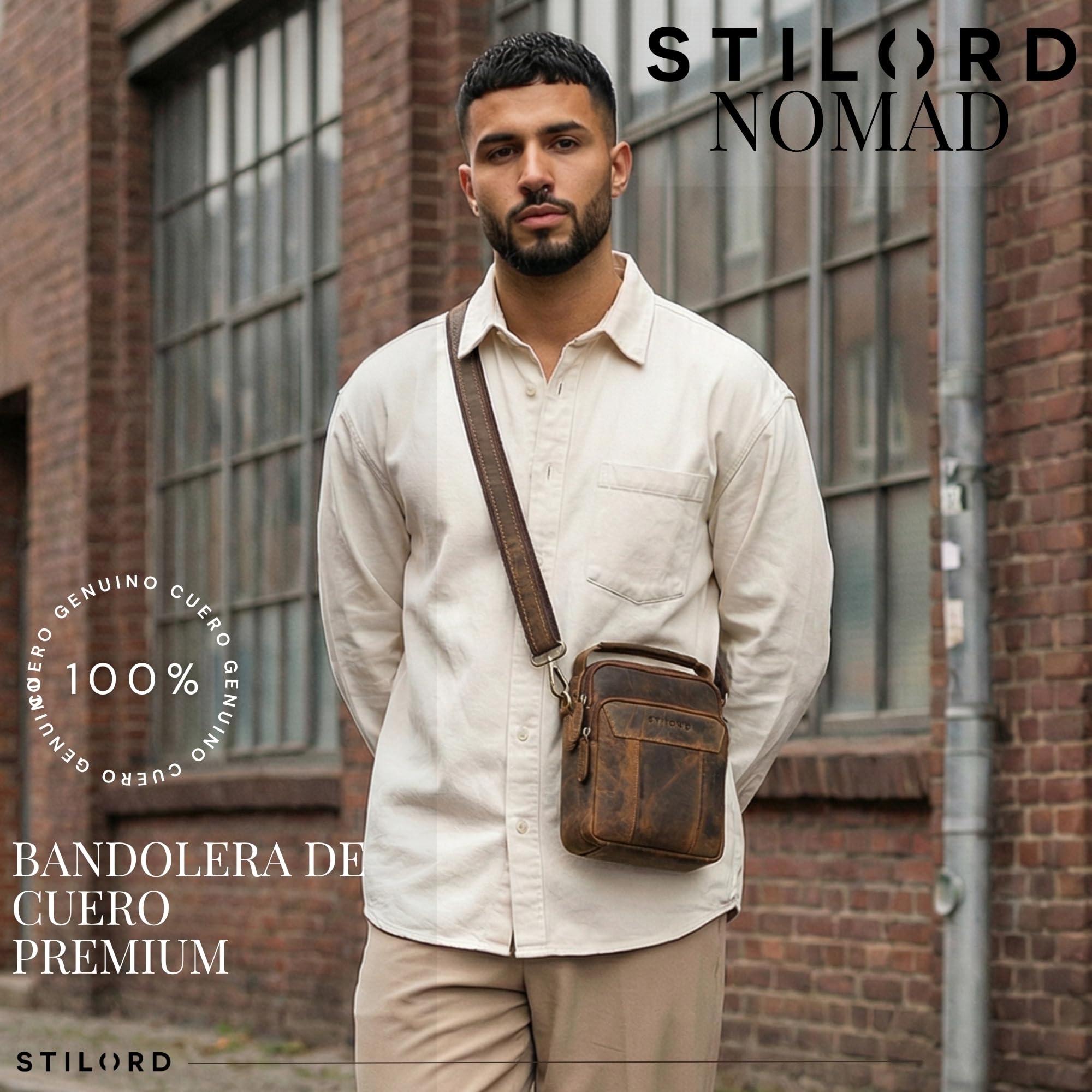 STILORD Nomad Bolso bandolera de piel para hombre pequeño, bolso de hombro, bolso cruzado de piel auténtica, negro