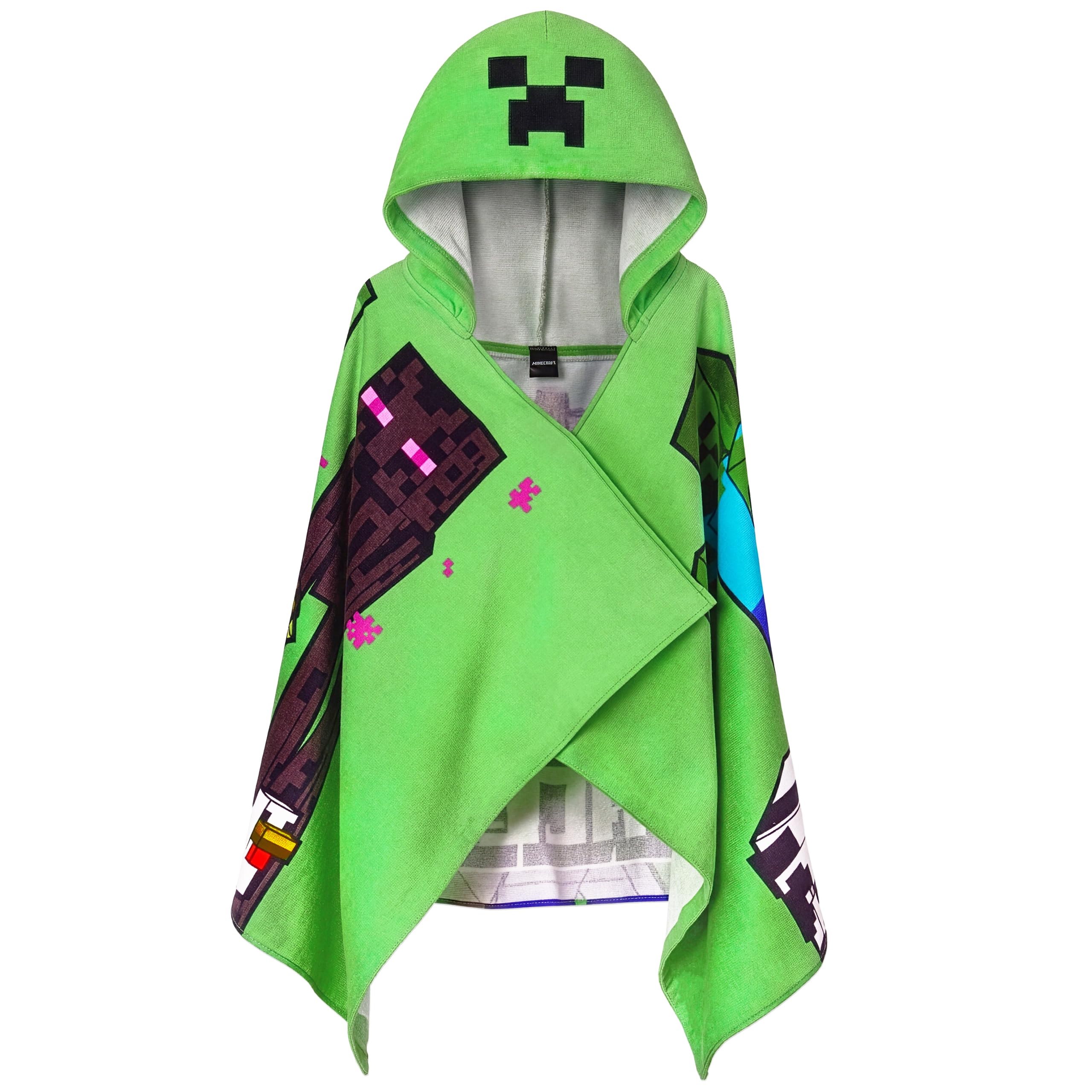 Minecraft Asciugamano Bambini Mare, Accappatoio Poncho con Cappuccio Creeper, Telo Mare Cotone bambini per piscina o spiaggia, taglia unica