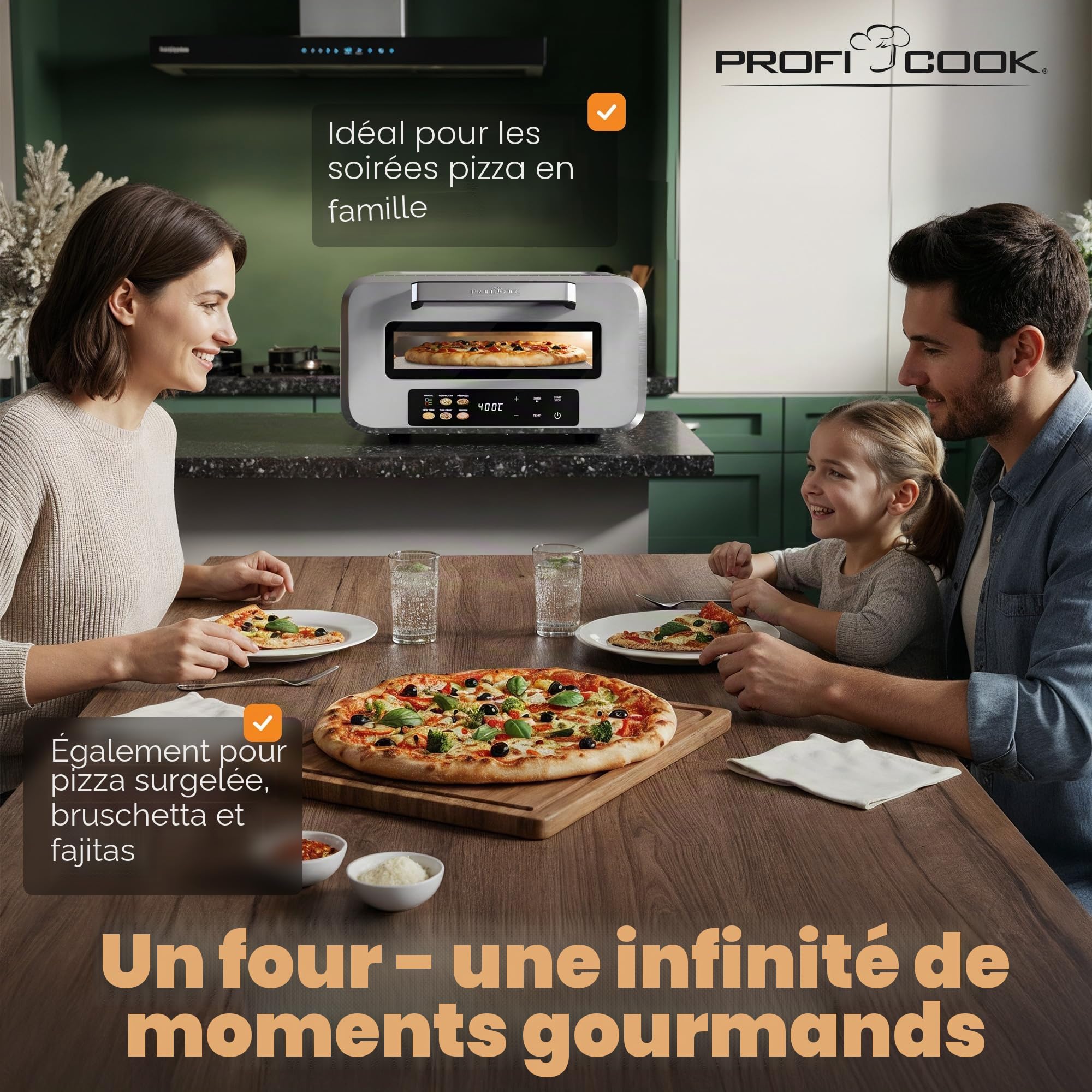Four à pizza électrique ProfiCook | 400 °C | véritable pierre à pizza | pelle à pizza incluse | réglage variable du temps et de la température | four à pizza électrique | machine à pizza | PC PO 1323