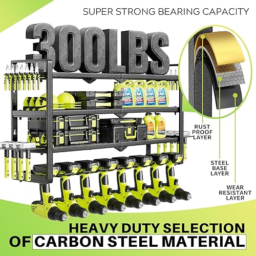 Miniatura 4 de Gran Organizador de Herramientas Eléctricas de Pared, Organizador de Almacenamiento de Garaje para Herramientas Inalámbricas con Soporte para