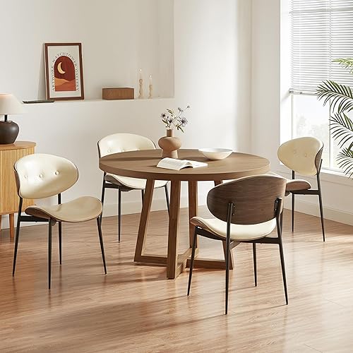 Miniatura 15 de Art Leon Sillas de comedor modernas de piel sintética, silla de escritorio de mediados de siglo sin ruedas, silla decorativa sin brazos con patas de