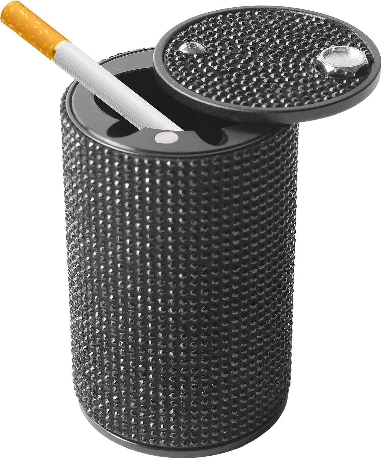 Car Ashtray,Car Accessories Bling Smokeless Ashtray,Portable Ash Tray with Lid Smell Proof,Rhinestone Interior Decoration Accessories for Women,Suitable for Most Cars Trucks SUVs Etc (Black)