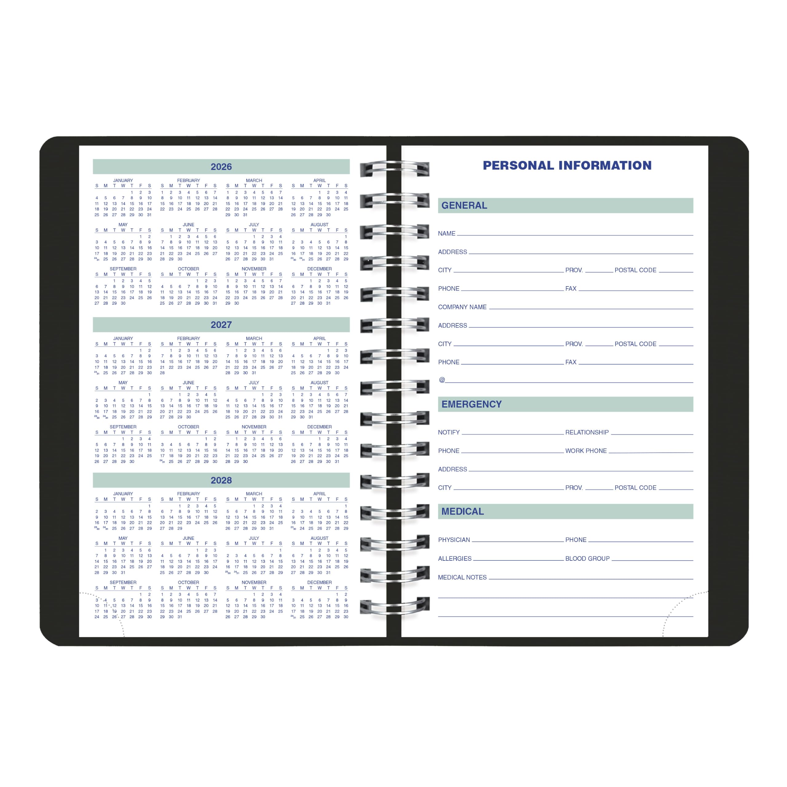Blueline® Agenda giornaliera 2027, agenda giornaliera, 12 mesi, da gennaio a dicembre, 20,3 x 12,7 cm, nero (C1504W.81)