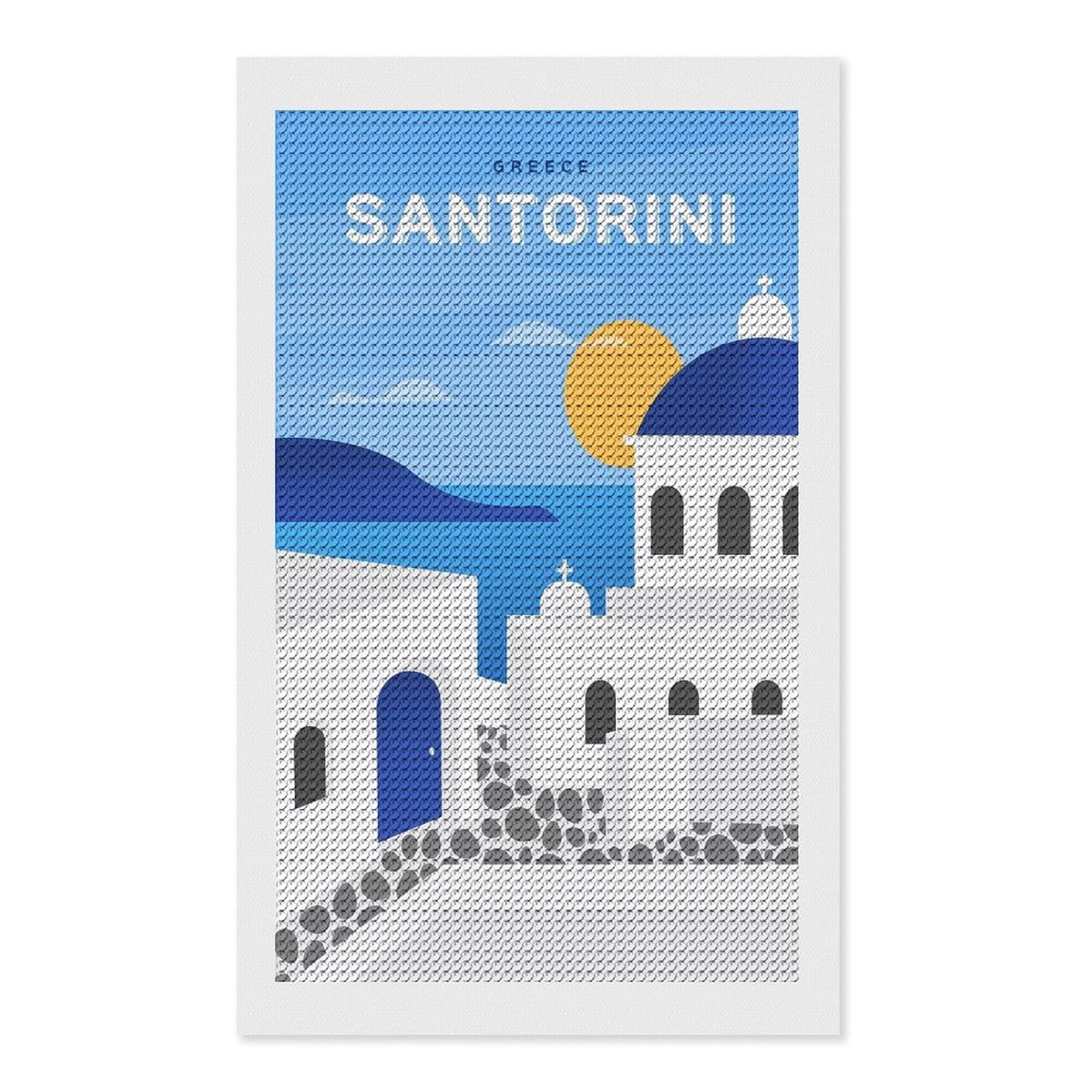 Junmoney Minimalist Santorini Diamond Painting Kit 12"x20", Easy Handmade Project, Easy to Enjoy, Aesthetic Room Decor, Christmas Gift